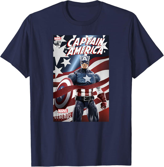 Marvel Legends Series Captain America Comic Cover T-Shirt - T-Shirt | Navy