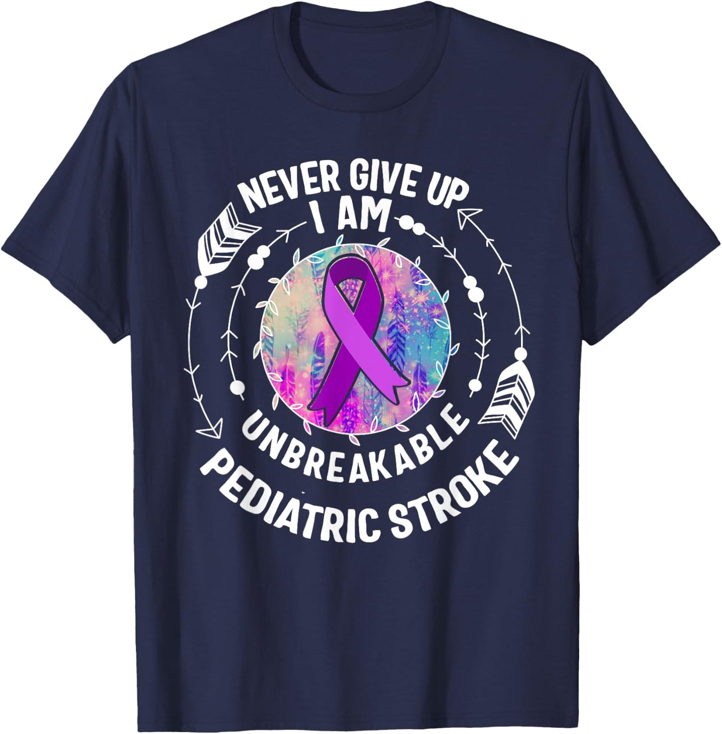 Pediatric Stroke Awareness Purple Ribbon Fight Warrior Kids T-Shirt - T-Shirt | Navy