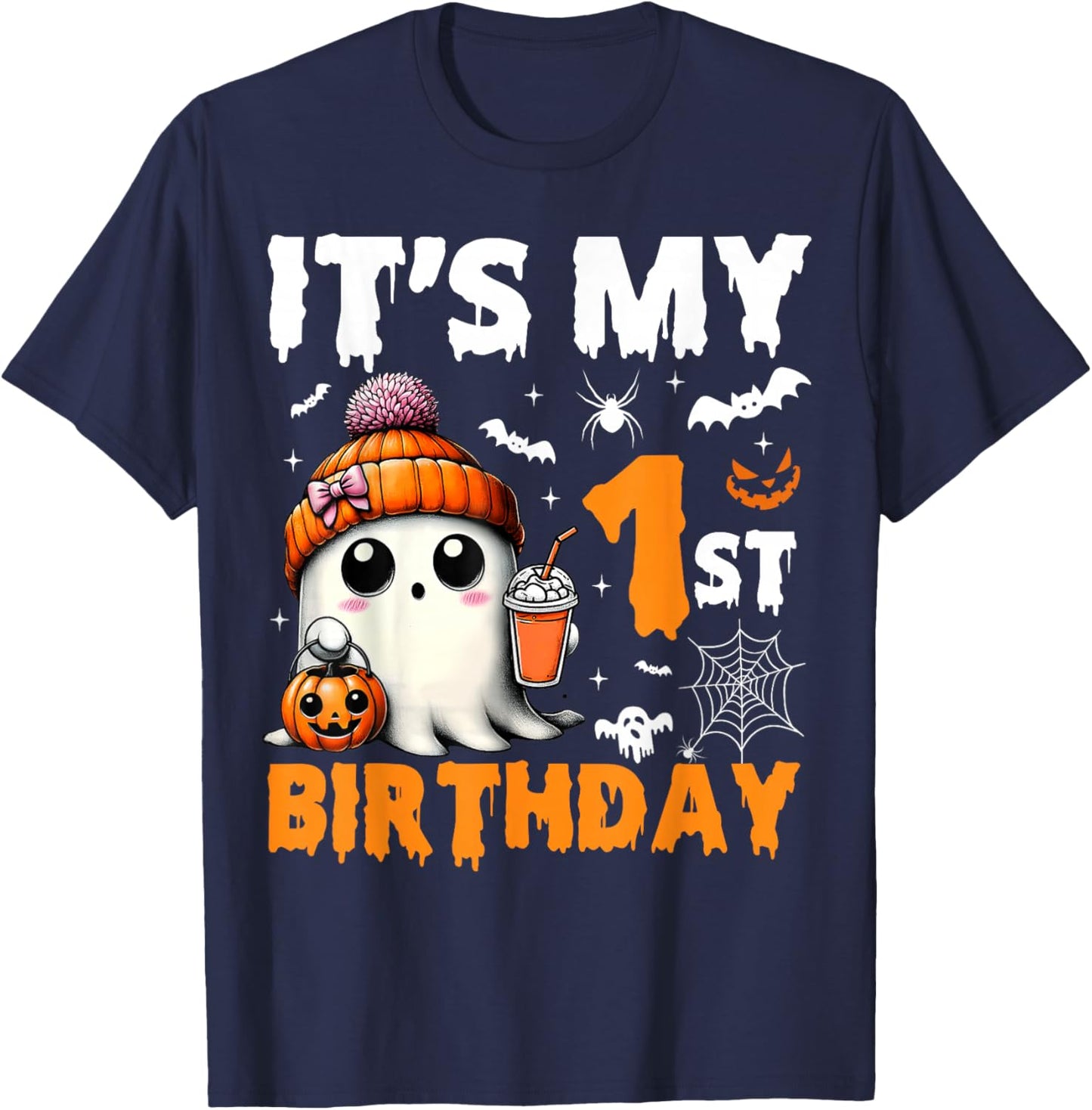 It's My 1st Birthday 1 Years Old Ghost Pumpkin Halloween T-Shirt - T-Shirt | Navy