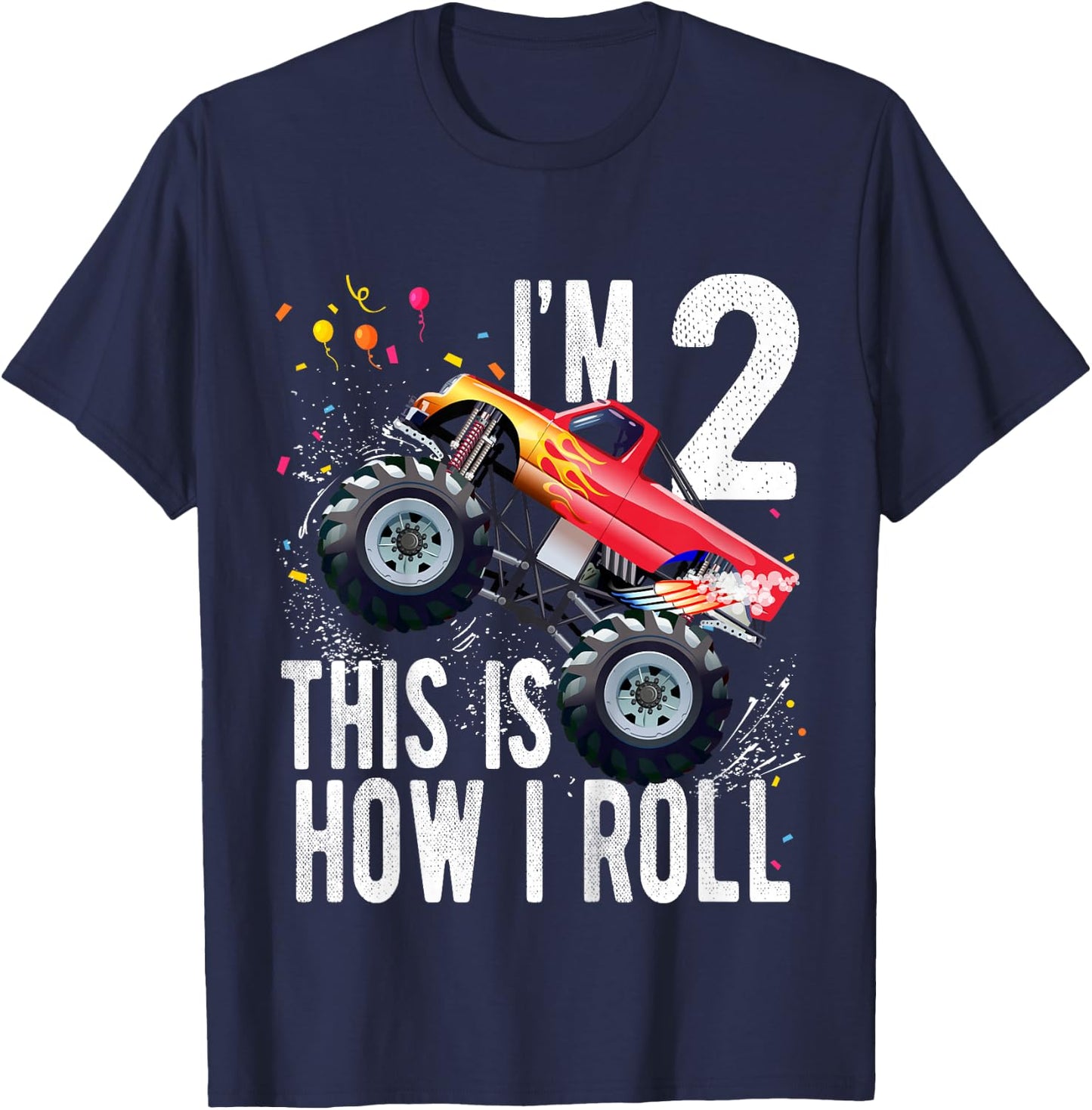 2 Year Old 2nd Birthday Boy Monster Truck Car T-Shirt - T-Shirt | Navy