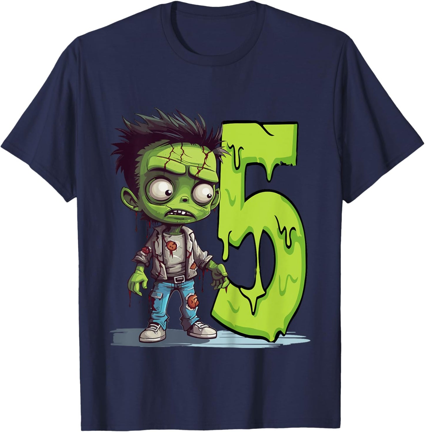 Kids Scary Zombie - five Years - creepy 5th Birthday Halloween T-Shirt - T-Shirt | Navy