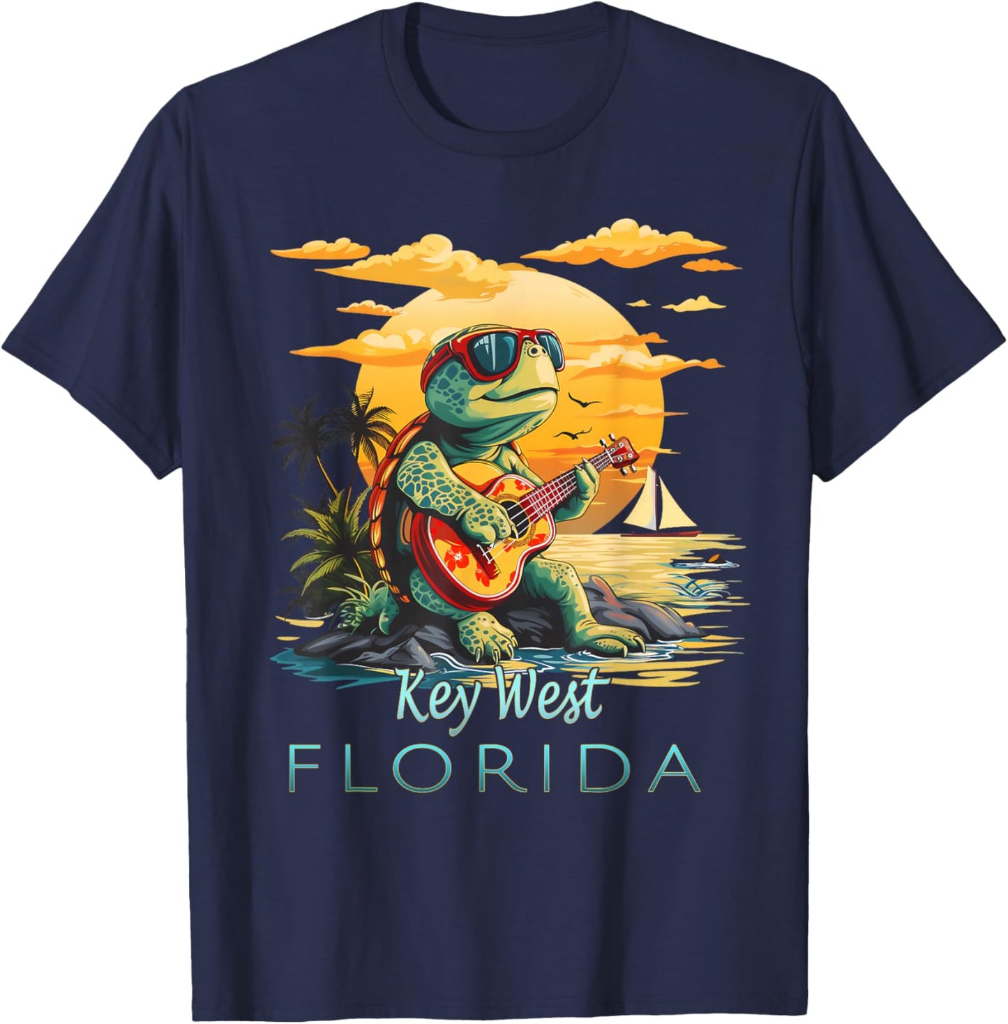 Key West Florida Keys Vacation Turtle T-Shirt - T-Shirt | Navy