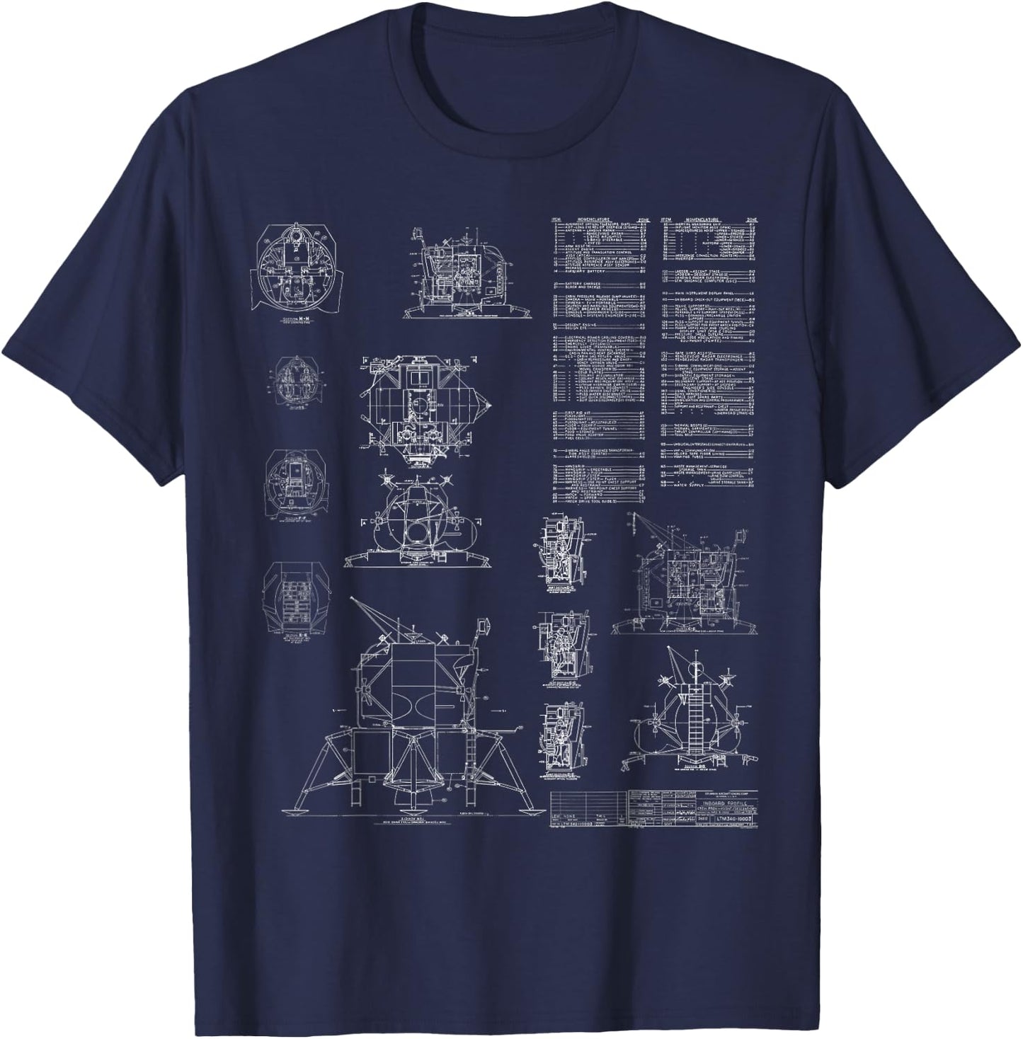 Apollo Lunar Module Lander Spacecraft Engineering Blueprint T-Shirt - T-Shirt | Navy