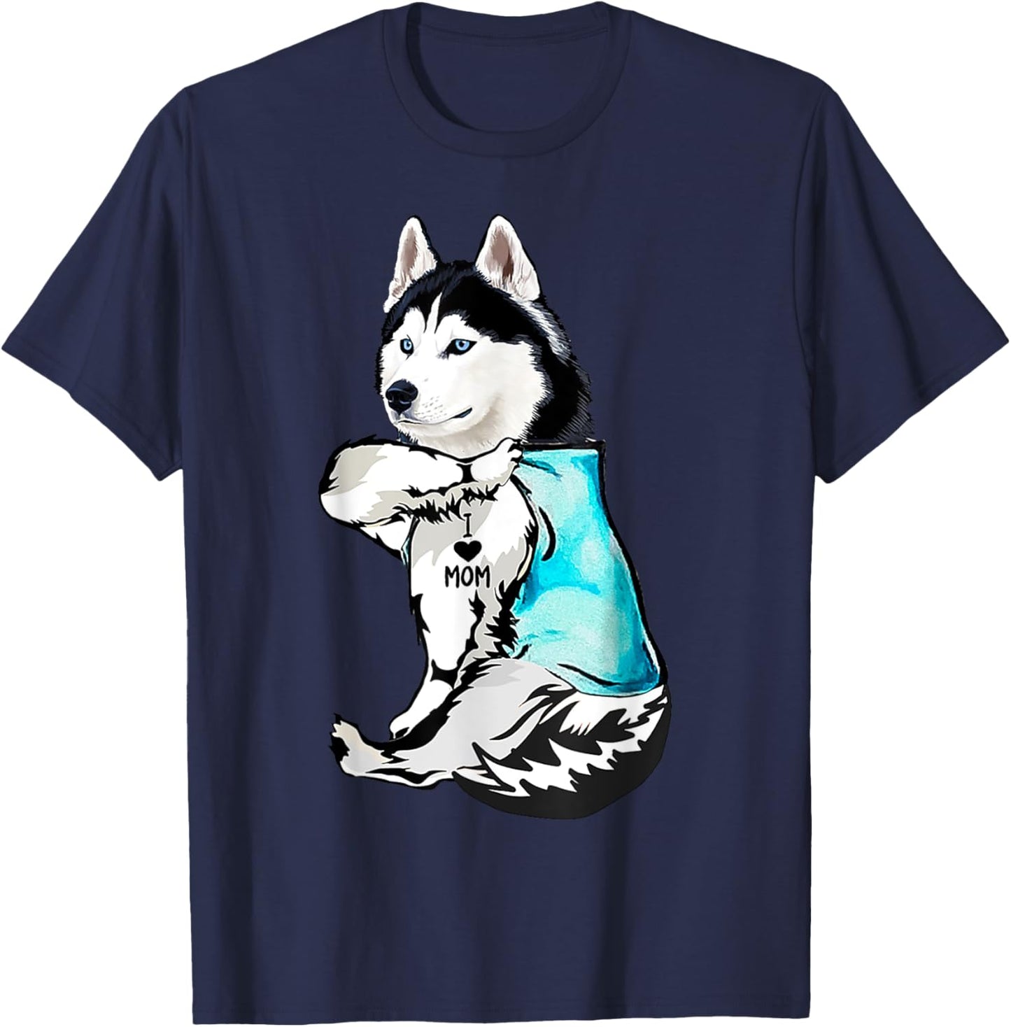 Husky I Love Mom Tattoo T-Shirt - T-Shirt | Navy