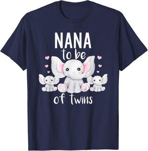 Nana To Be Of Twins Elephant Baby Shower Twin Nana T-Shirt - T-Shirt | Navy