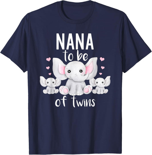 Nana To Be Of Twins Elephant Baby Shower Twin Nana T-Shirt - T-Shirt | Navy
