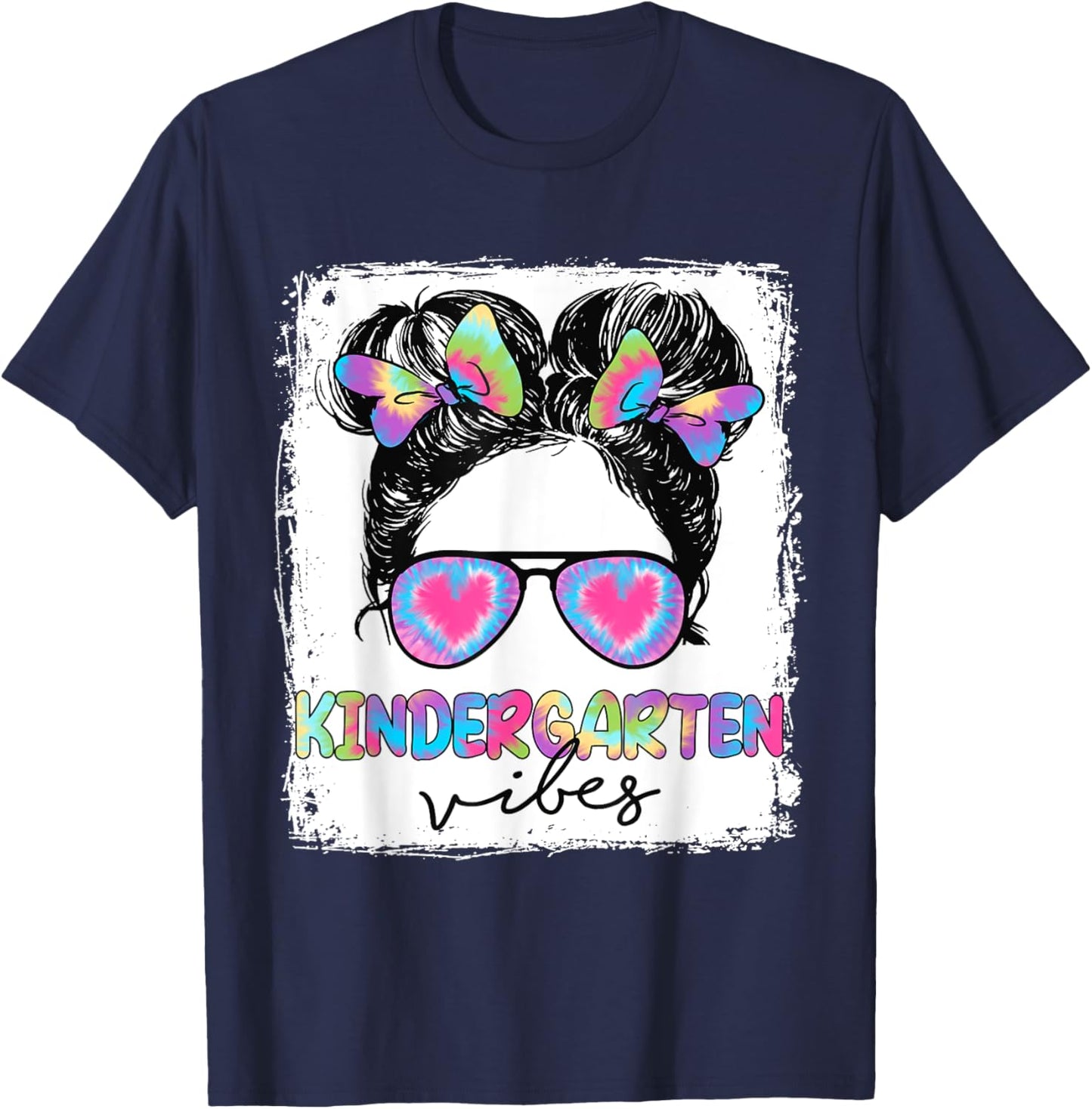 Kindergarten Vibes Messy Hair Bun Girl Back To School T-Shirt - T-Shirt | Navy