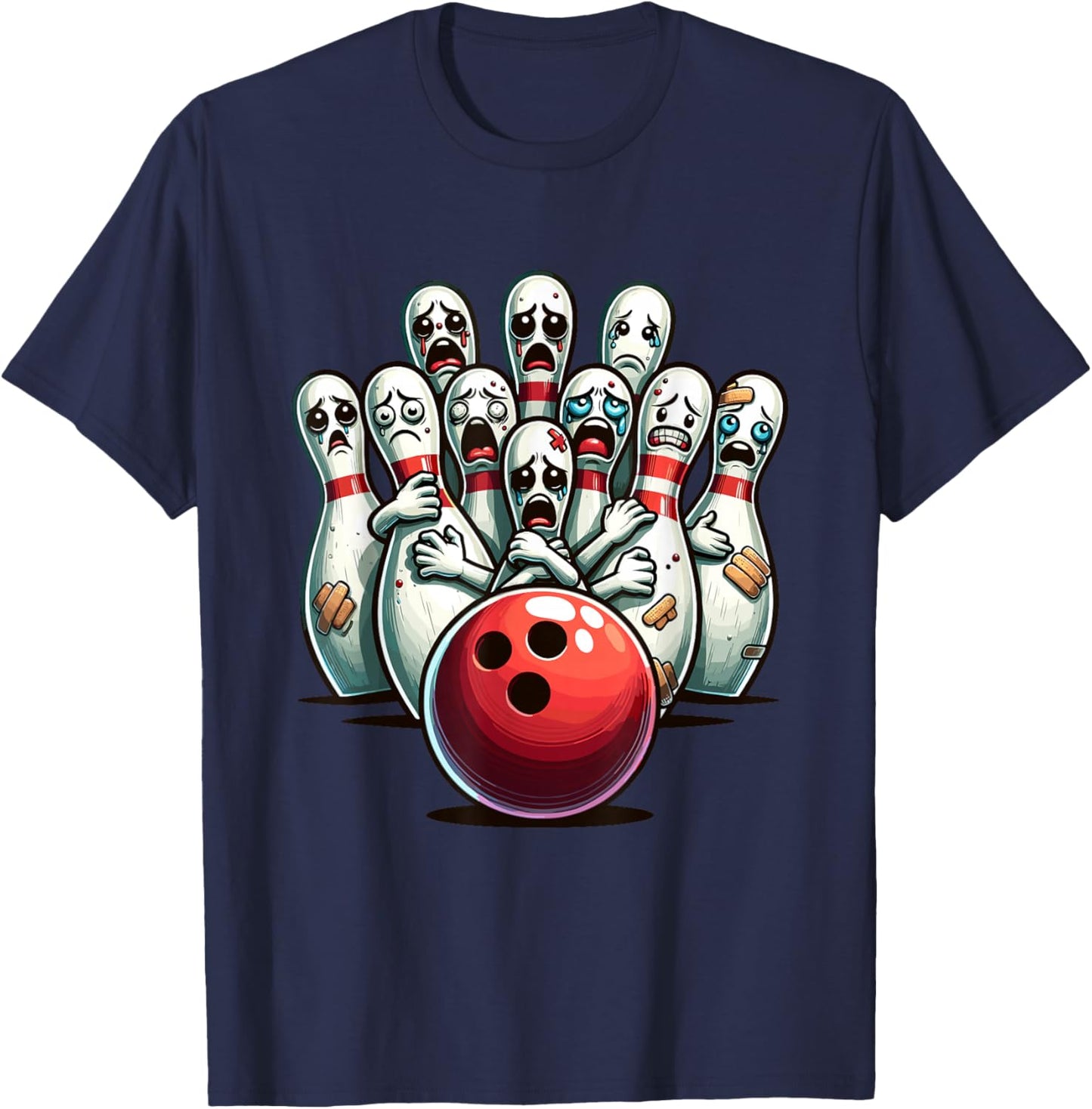 Funny Bowling Pin Faces For Bowling Lover, Men Kids Bowler T-Shirt - T-Shirt | Navy