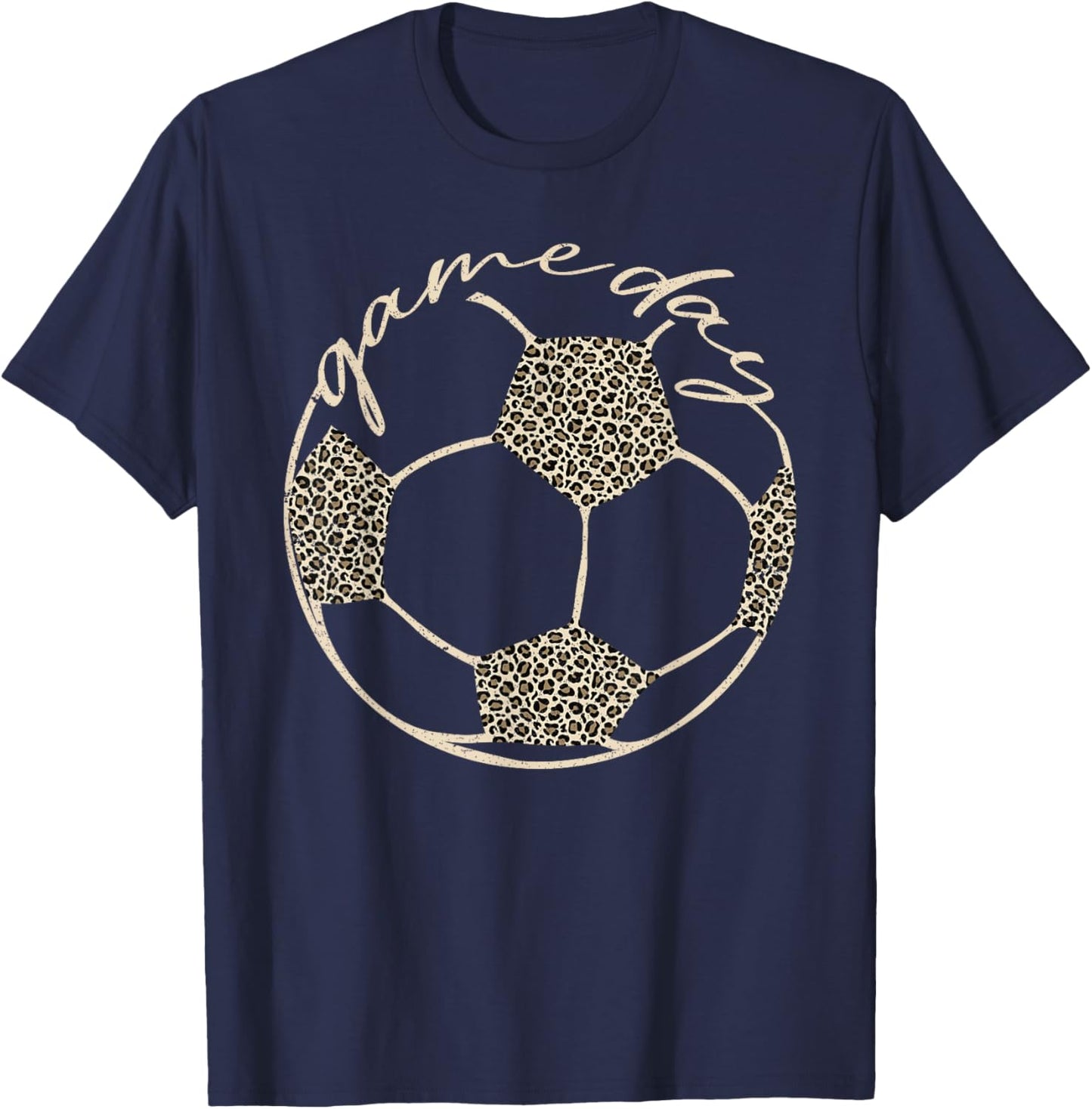Soccer Game Day Women Leopard Cheetah Print Soccer Fan T-Shirt - T-Shirt | Navy