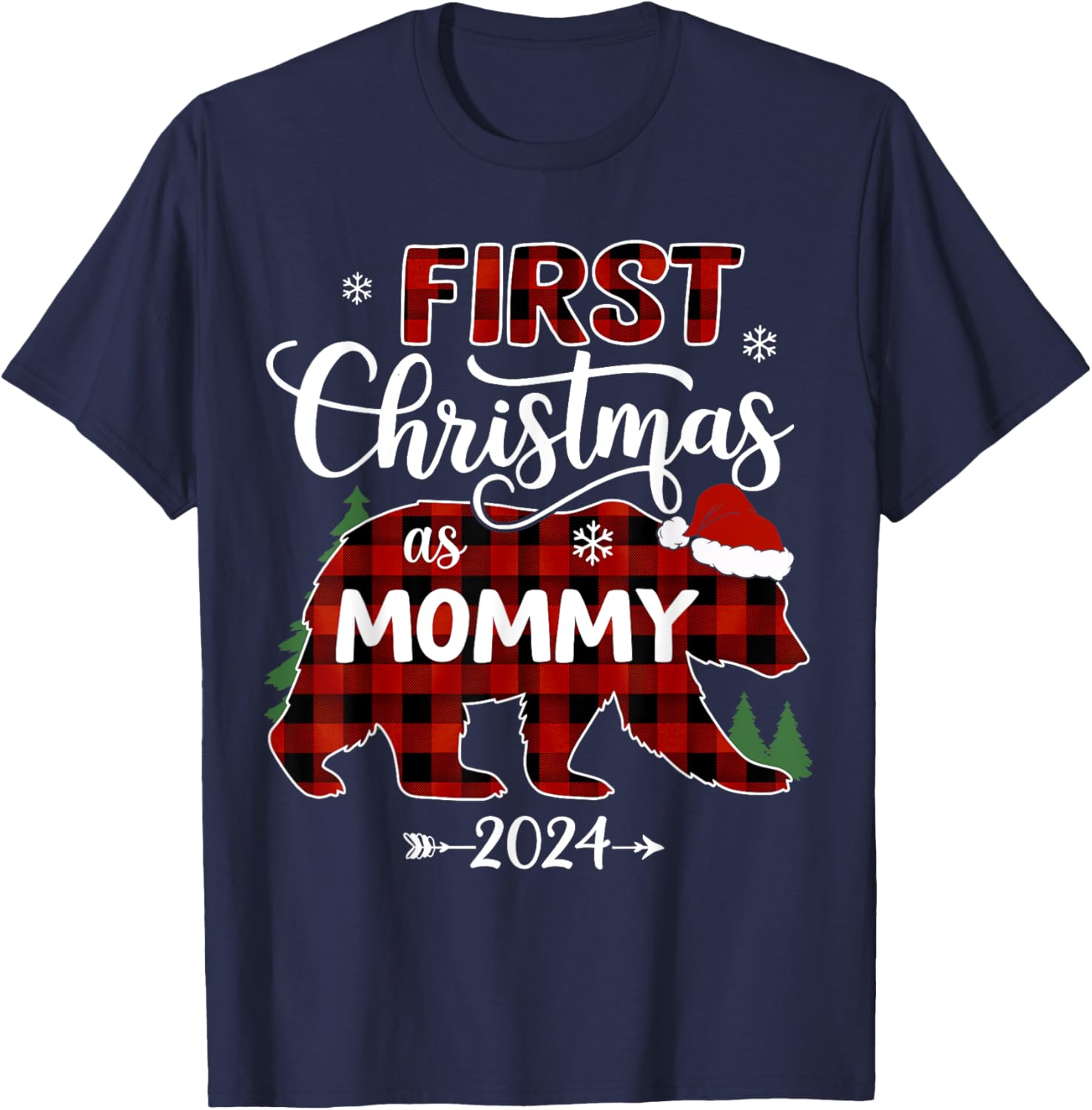 First Christmas As Mommy Red Bear Santa Hat 2024 Pregnancy T-Shirt - T-Shirt | Navy
