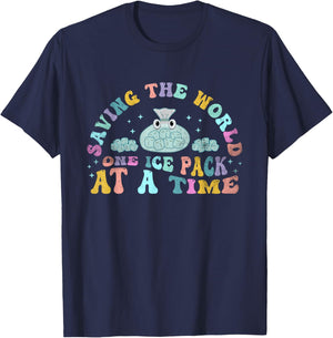 Saving The World One Ice Pack At Time School Nurse Week T-Shirt - T-Shirt | Navy