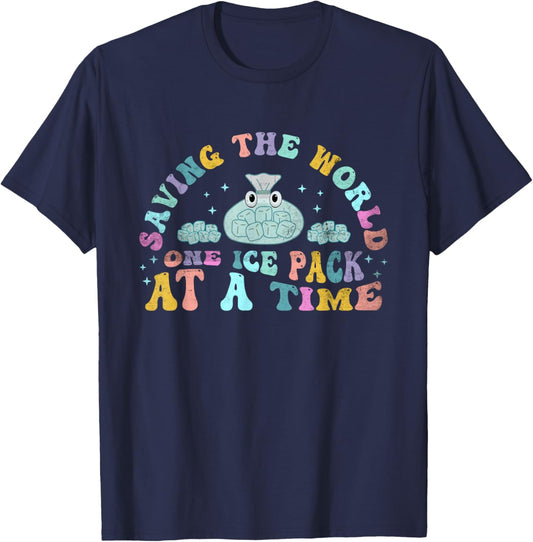 Saving The World One Ice Pack At Time School Nurse Week T-Shirt - T-Shirt | Navy