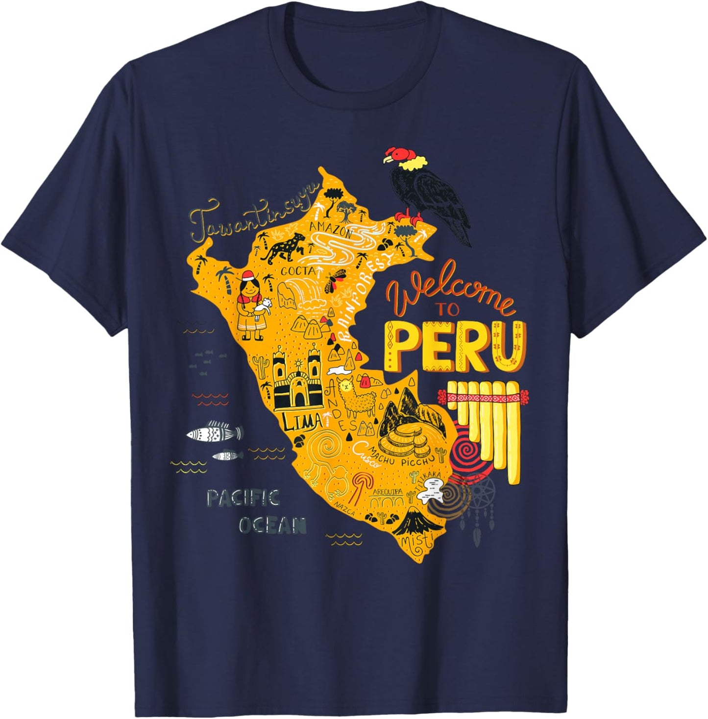 Travel Peru Map Lima Machu Picchu Cusco Family Vacation T-Shirt - T-Shirt | Navy