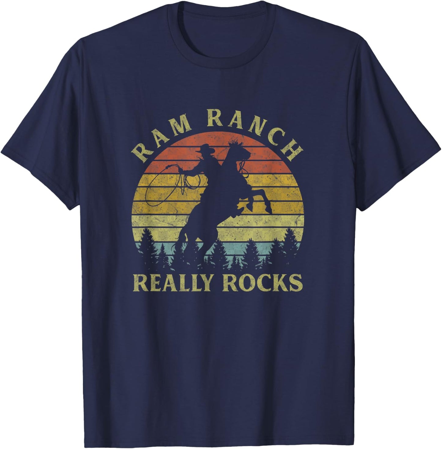 Ram Ranch Really Rocks Vintage Cowboy Riding Horse T-Shirt - T-Shirt | Navy