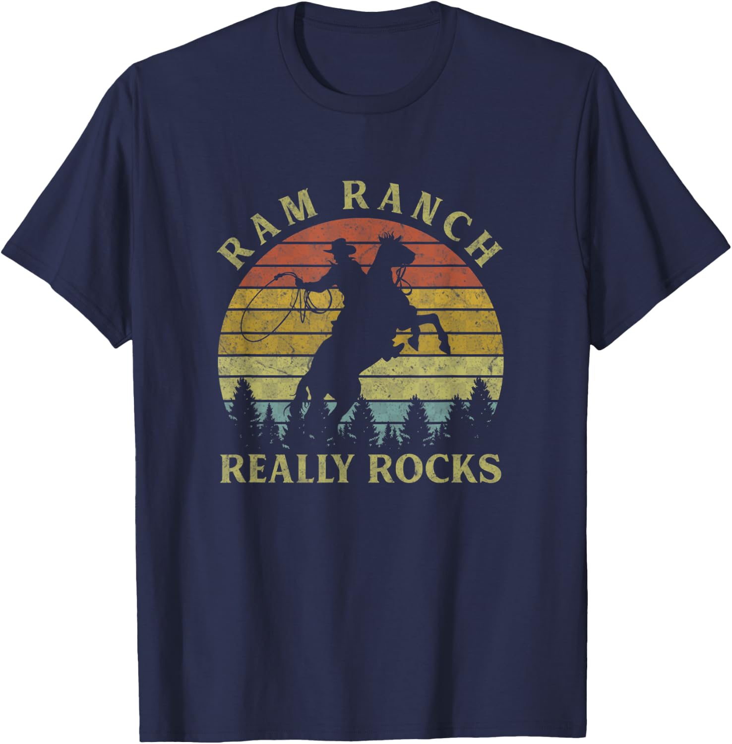 Ram Ranch Really Rocks Vintage Cowboy Riding Horse T-Shirt - T-Shirt | Navy