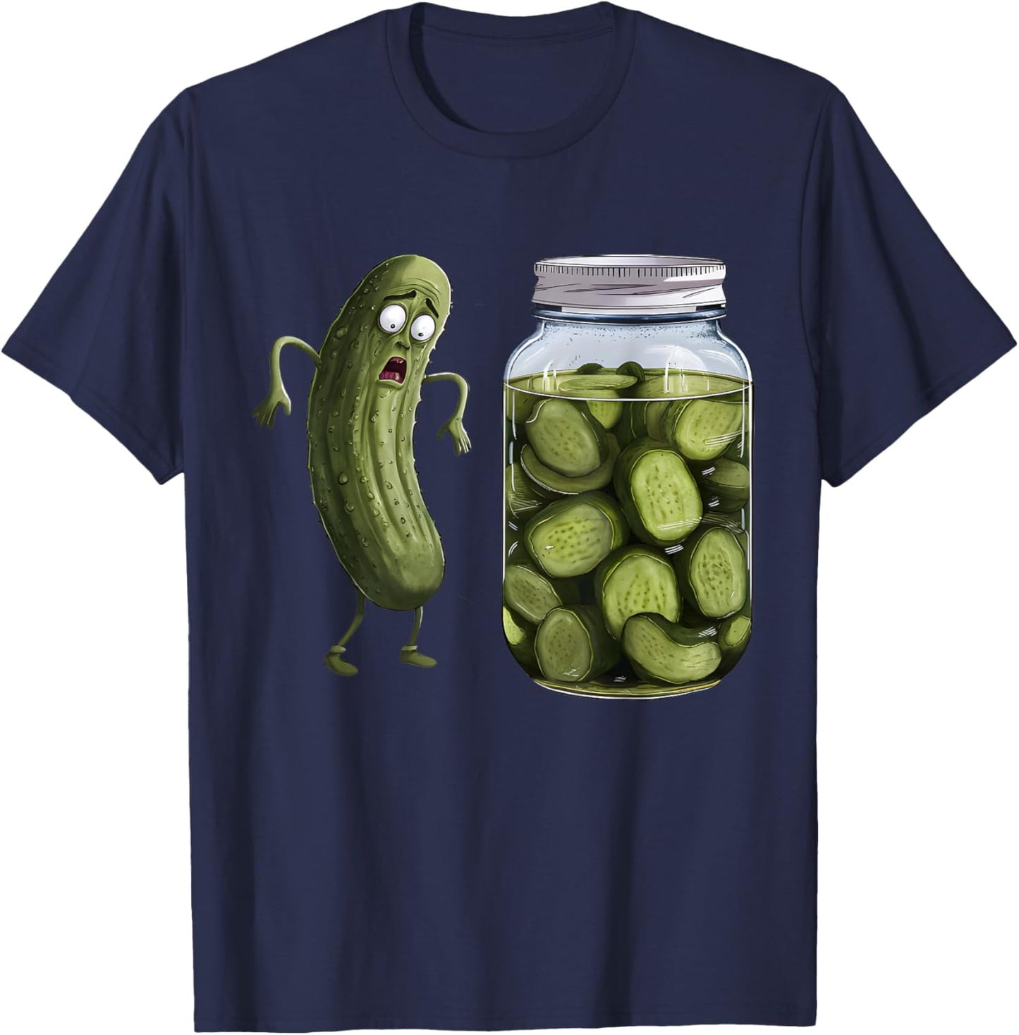 Funny Pickle Surprise A Cucumber And A Jar Of Sliced Pickles T-Shirt - T-Shirt | Navy