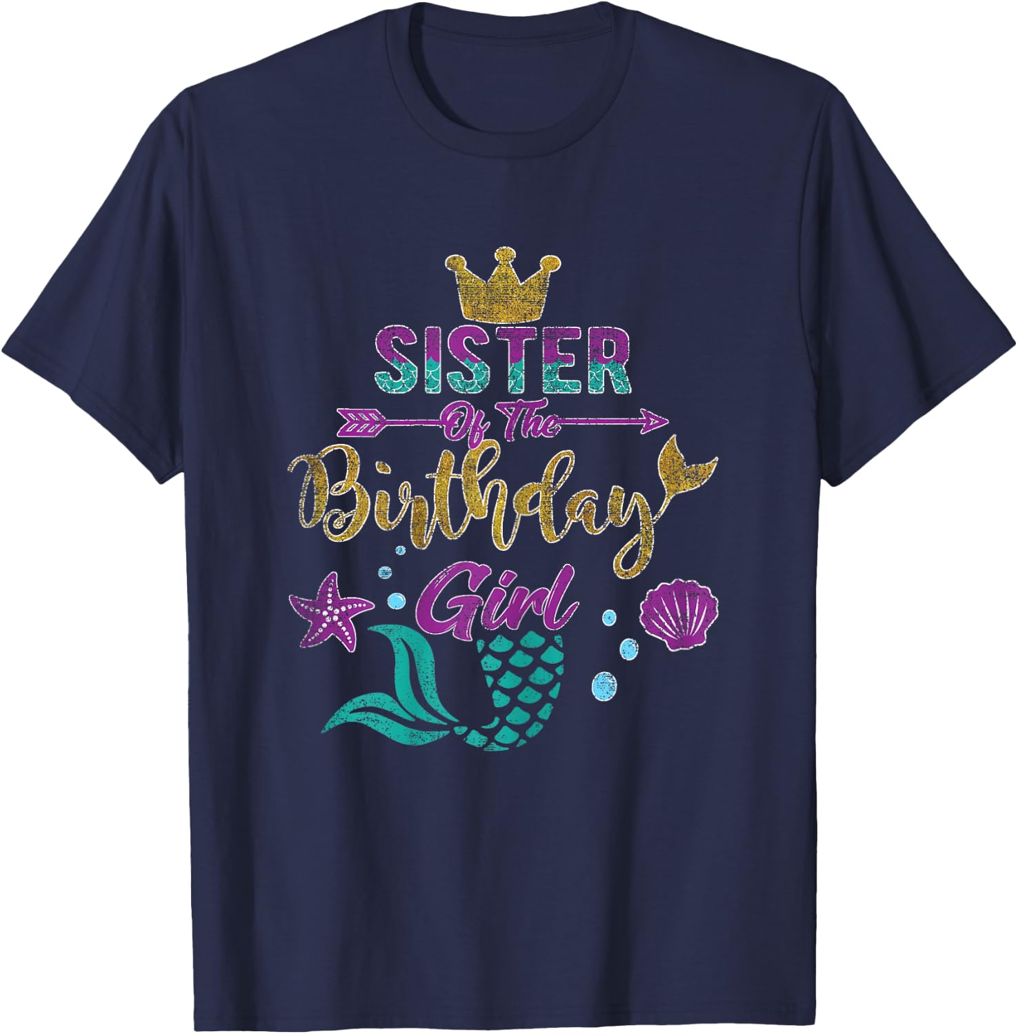 Sister of the Birthday | Girl Mermaid Gift Birthday Girl T-Shirt - T-Shirt | Navy