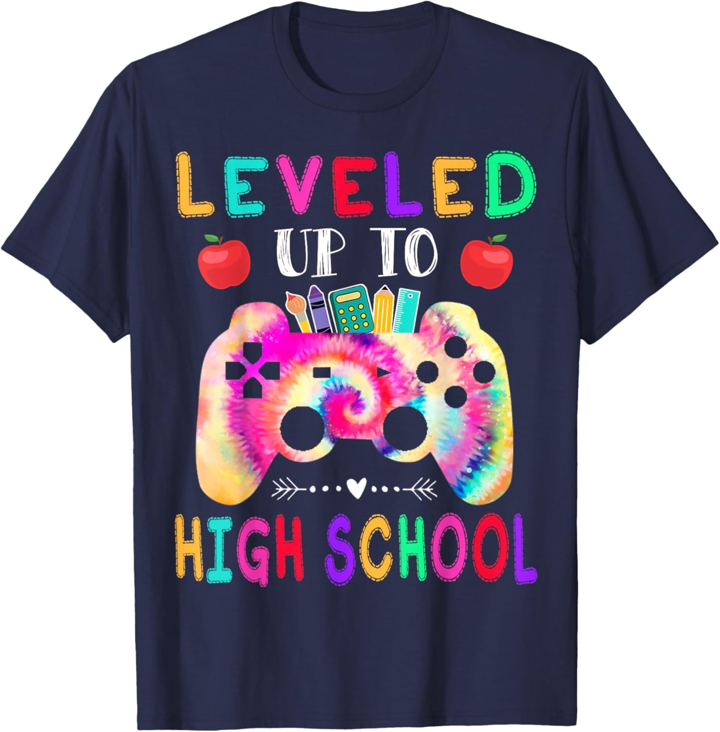 Leveled Up To High School Gaming Fun Back To School Tie Dye T-Shirt - T-Shirt | Navy