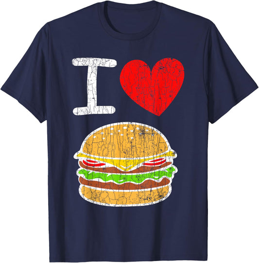 I Love Burgers Funny Hamburger Cheeseburger Graphic T-Shirt - T-Shirt | Navy