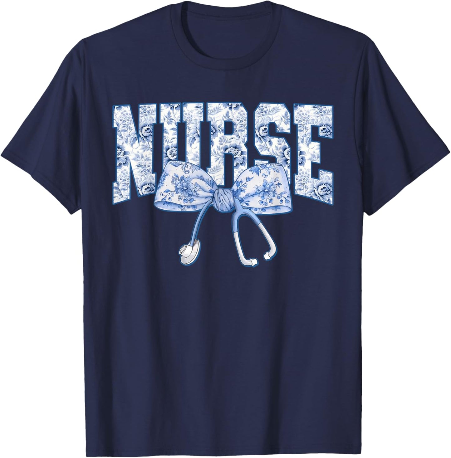 Nurse Coquette Bow Blue Stethoscope Nursing Medical Doctor T-Shirt - T-Shirt | Navy