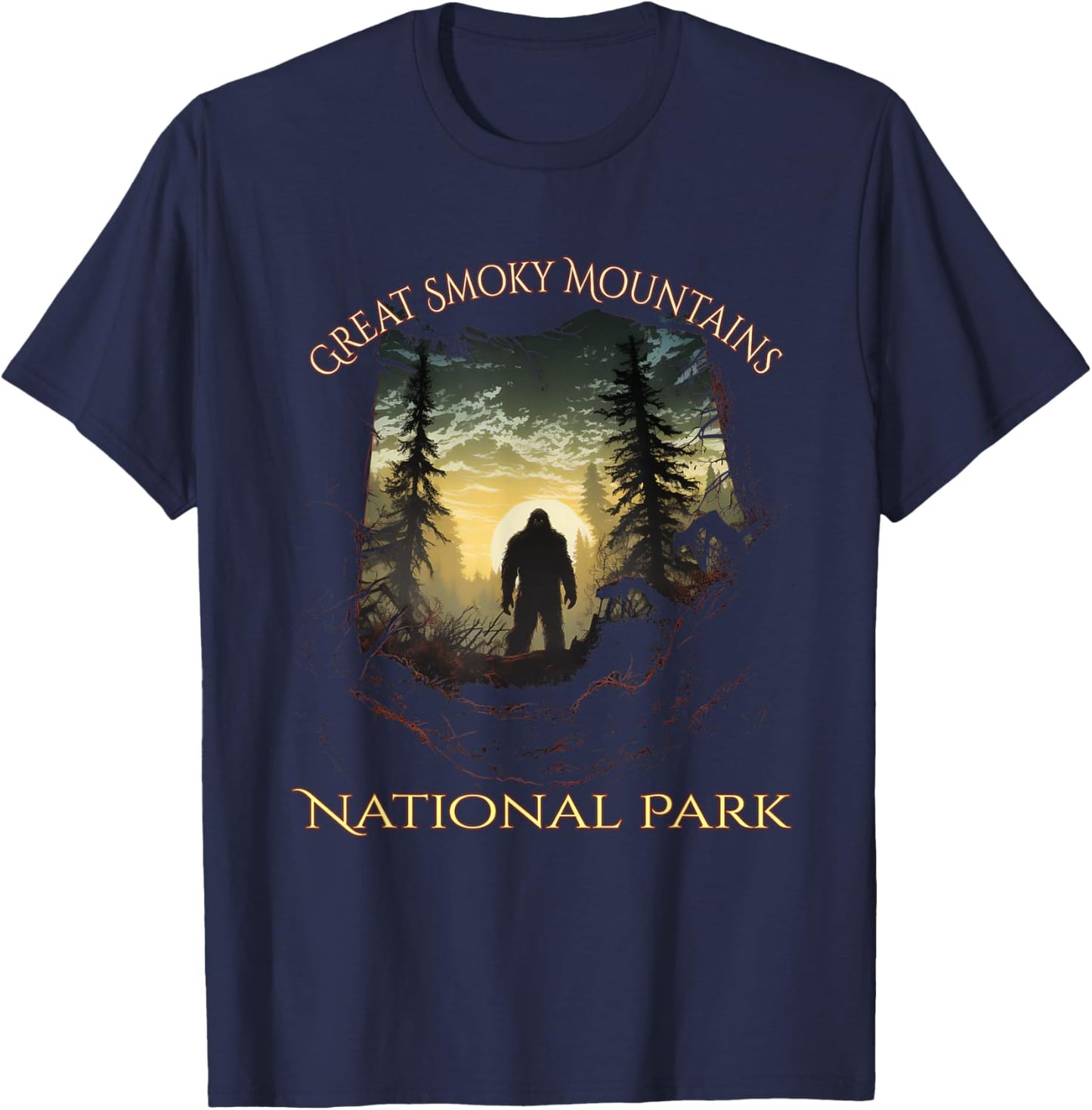Great Smokey Mountains National Park Bigfoot Sasquatch T-Shirt - T-Shirt | Navy