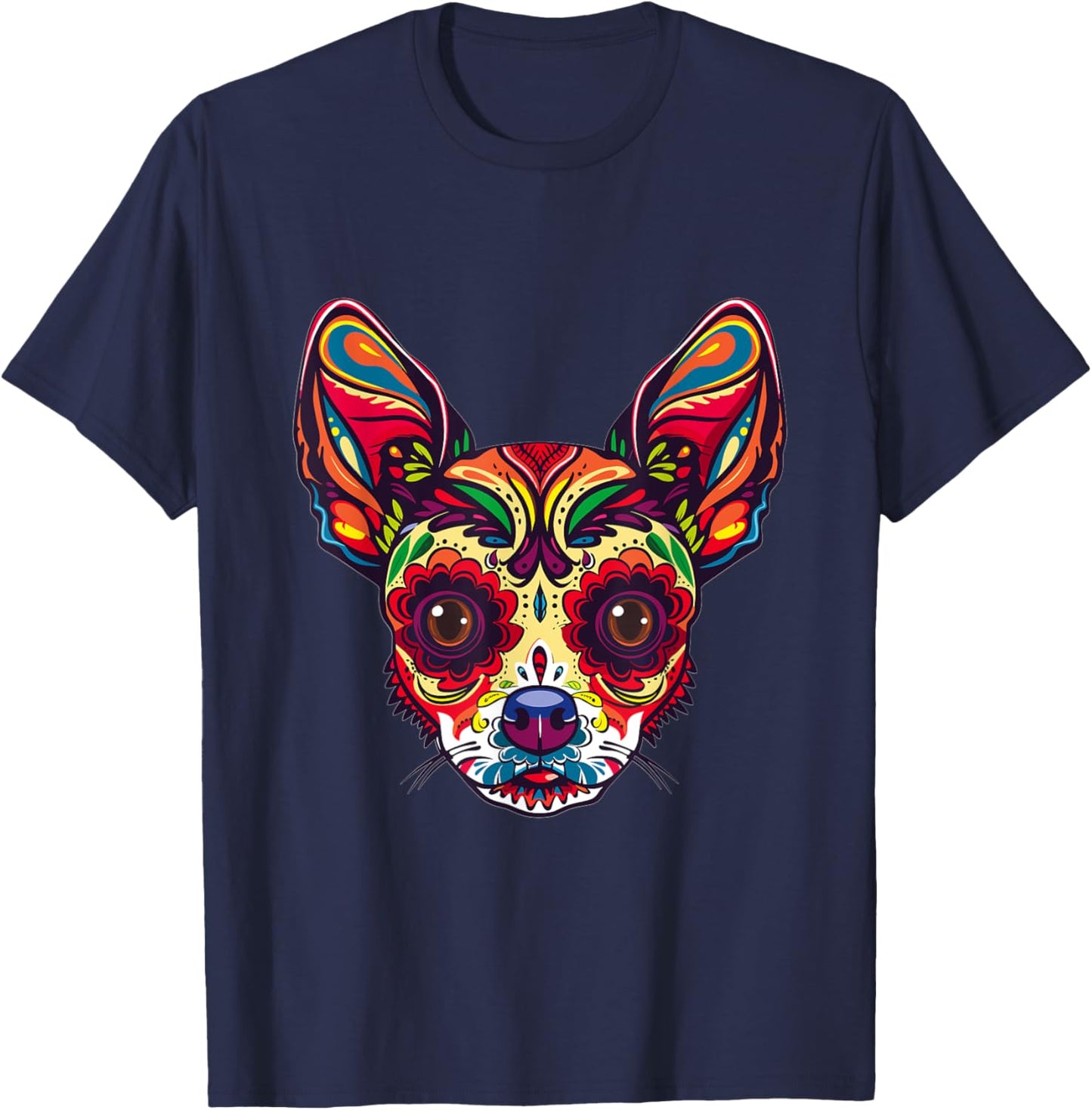 Chihuahua Sugar Skull Dia De Los Muertos Graphic T-Shirt - T-Shirt | Navy