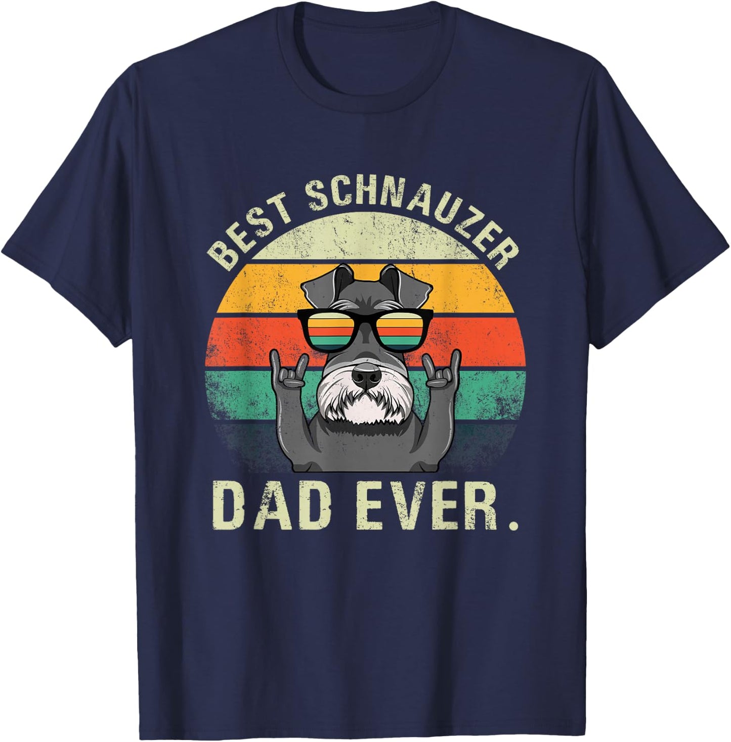 Dog Vintage Best Schnauzer Dad Ever Shirt Fathers Day Gifts T-Shirt - T-Shirt | Navy