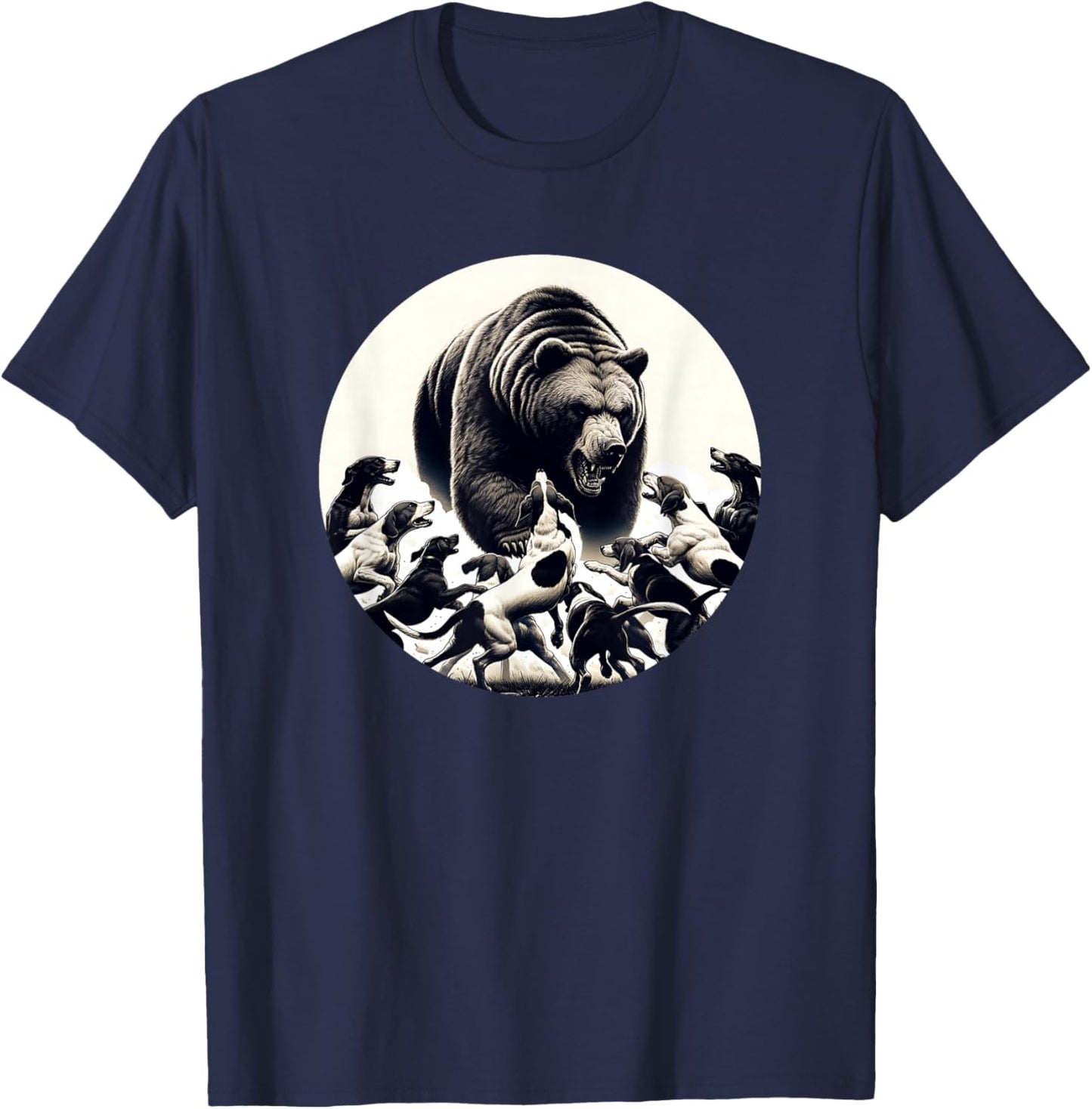 Hunting Bear Retro Dog Bear Hound Hunting Men Women Girls Kids T-Shirt - T-Shirt | Navy