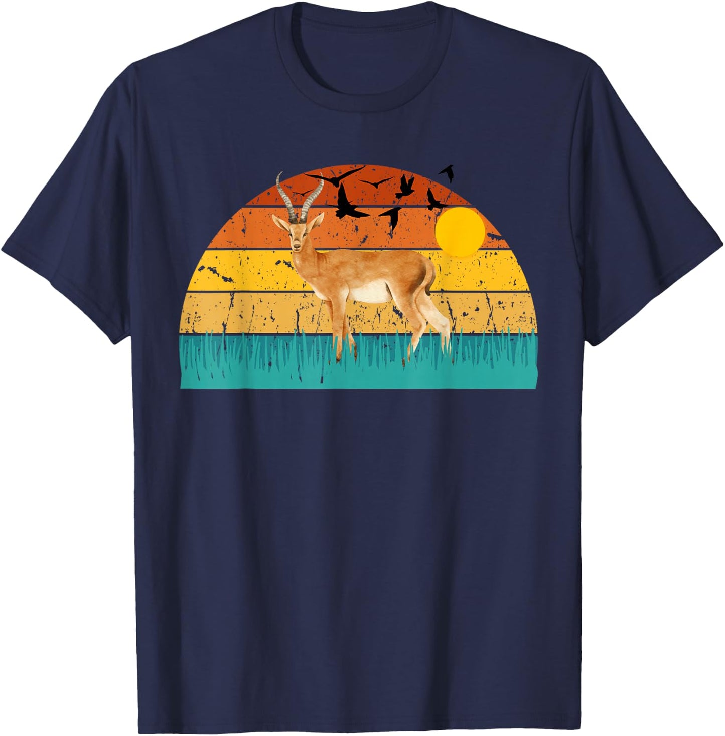 Gazelle Gazelle Lover Retro Style Animal Deers Sunset T-Shirt - T-Shirt | Navy
