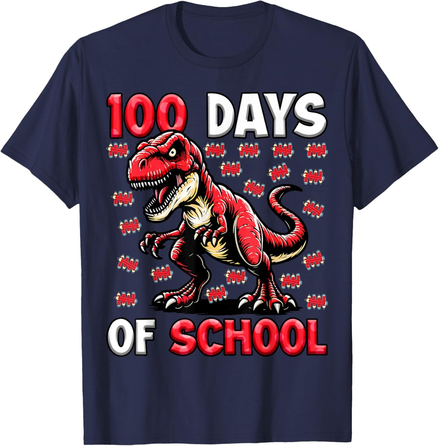 100 Days of School T-Rex Kids Boys 100th Day of School T-Shirt - T-Shirt | Navy