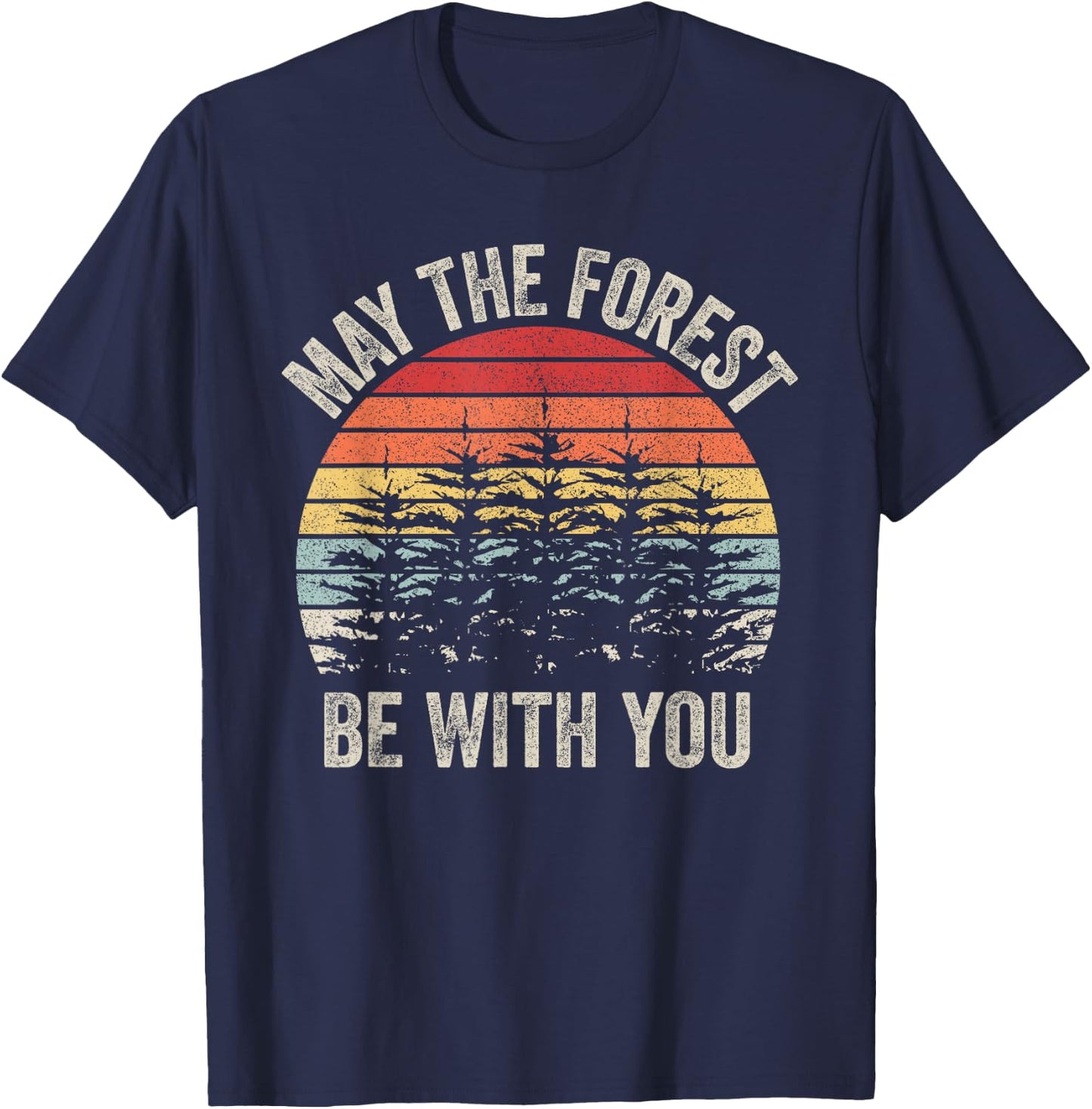 Vintage Retro May The Forest Be With You T-Shirt - T-Shirt | Navy