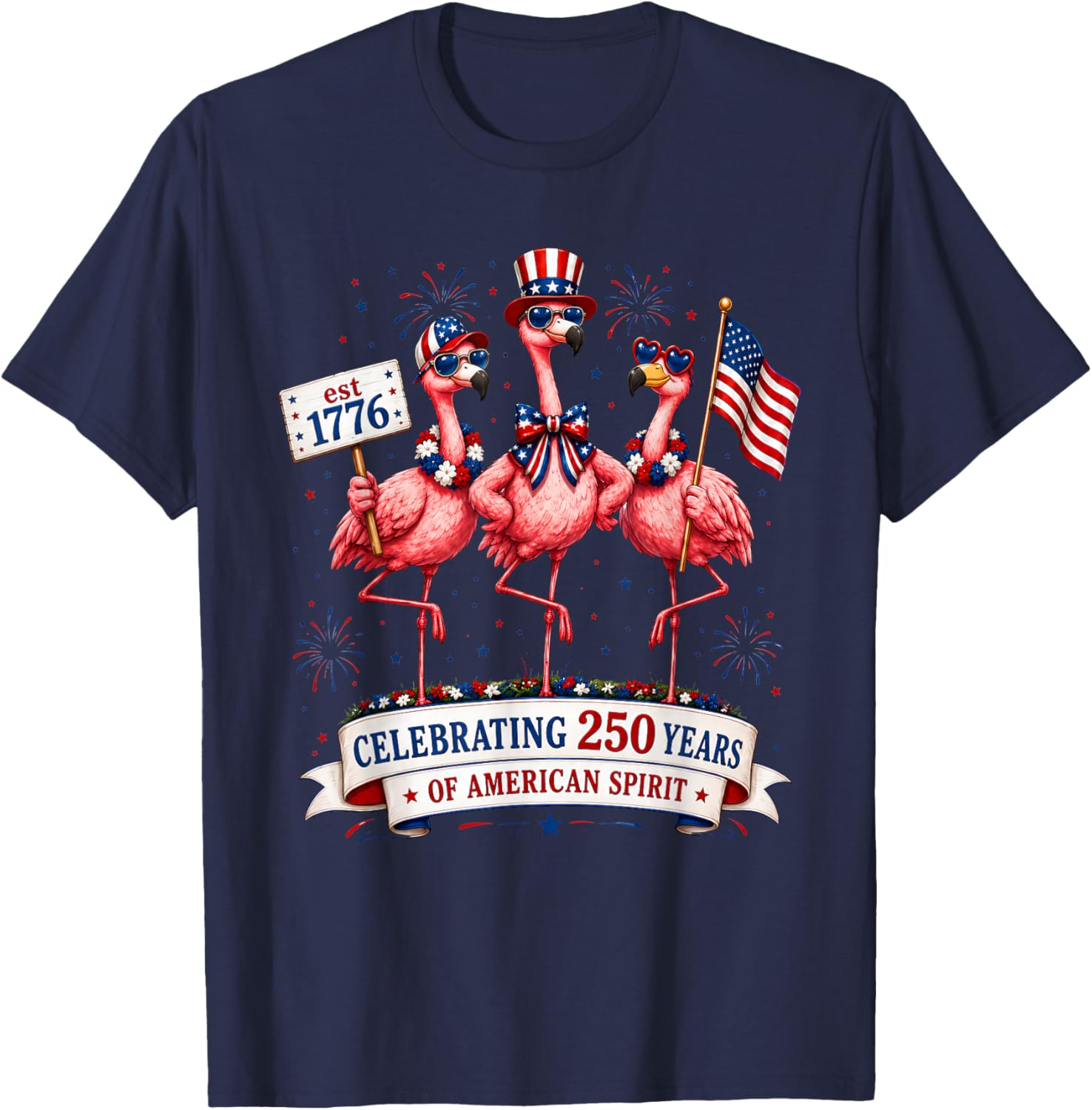 Patriotic Flamingo Celebrating American USA 250 Years Spirit T-Shirt - T-Shirt | Navy