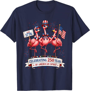 Patriotic Flamingo Celebrating American USA 250 Years Spirit T-Shirt - T-Shirt | Navy