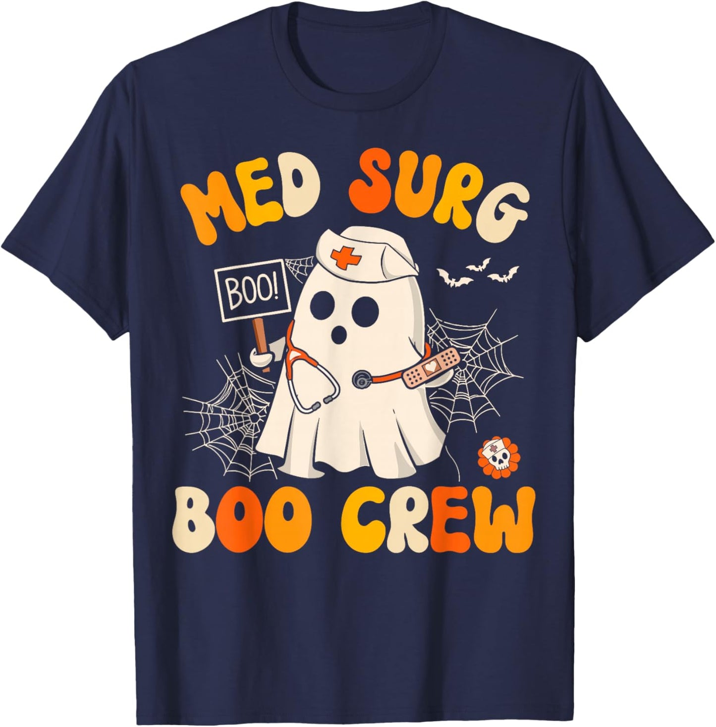 Med Surg Nurse Cute Health Worker Halloween Ghost Nurse T-Shirt - T-Shirt | Navy