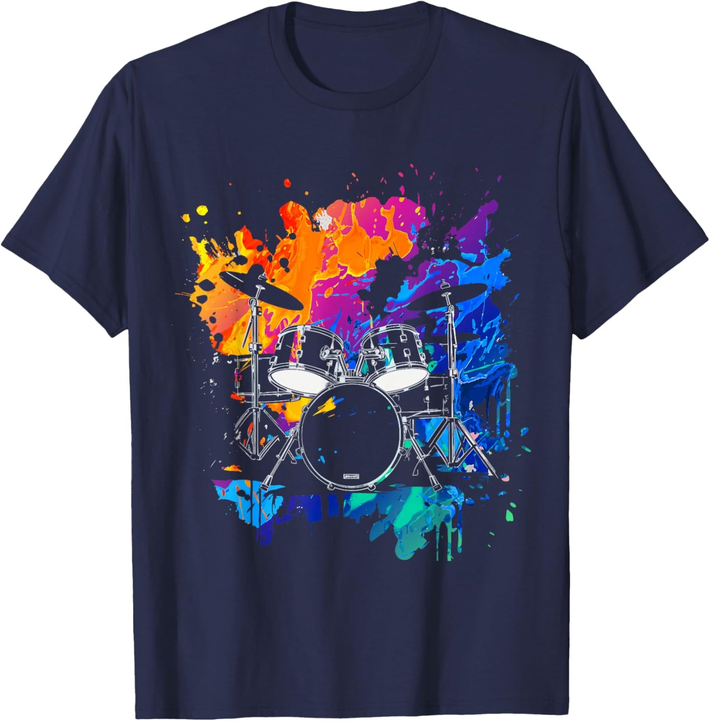 Drums Colorful Instrument Band Drum Music T-Shirt - T-Shirt | Navy