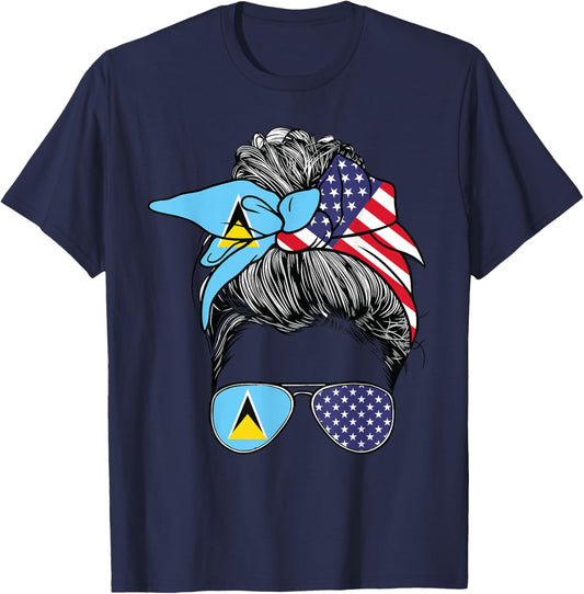 St Lucian Flag St Lucia Women American USA Heritage St Lucia T-Shirt - T-Shirt | Navy