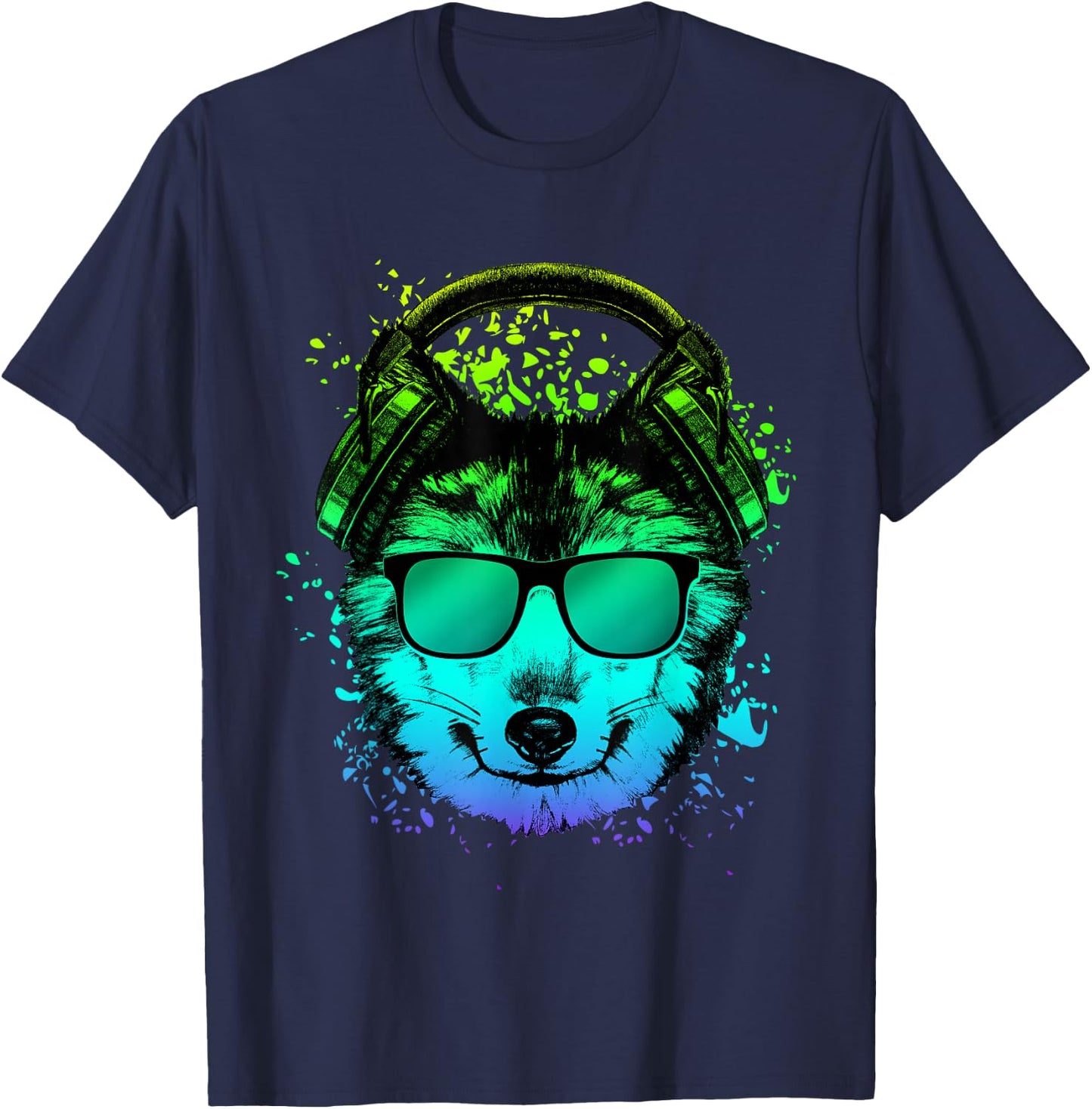 Trippy DJ Shirt EDM Techno House Wolves | Psychedelic Wolf T-Shirt - T-Shirt | Navy