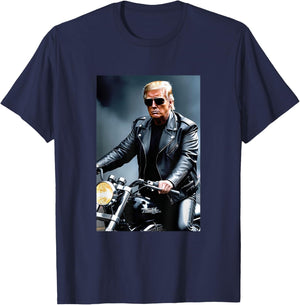 Donald Trump 2026 Riding a Motorcycle Funny Women T-Shirt - T-Shirt | Navy