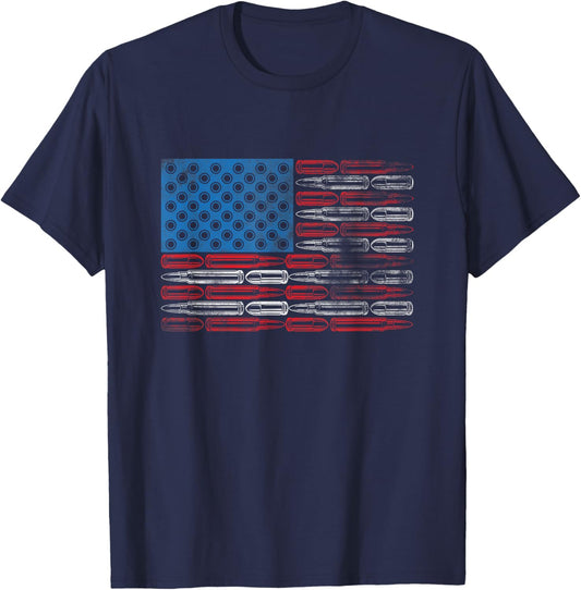 American Flag With Bullets Weapon Ammo Lover US Flag Vintage Men T-Shirt - T-Shirt | Navy
