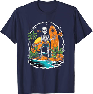 Skeleton Surfing Halloween Hawaii T-Shirt - T-Shirt | Navy