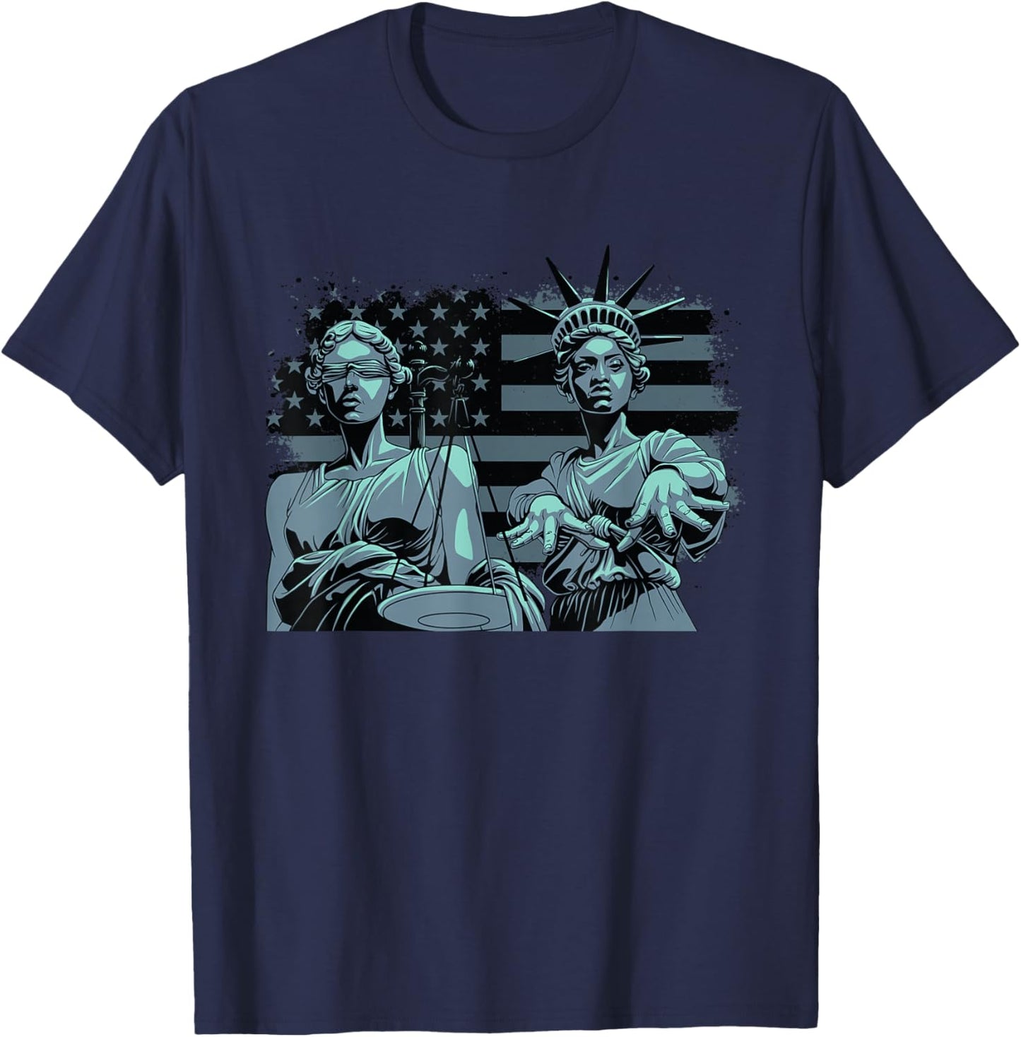 Lady Justice and Lady Liberty USA American Flag Freedom T-Shirt - T-Shirt | Navy