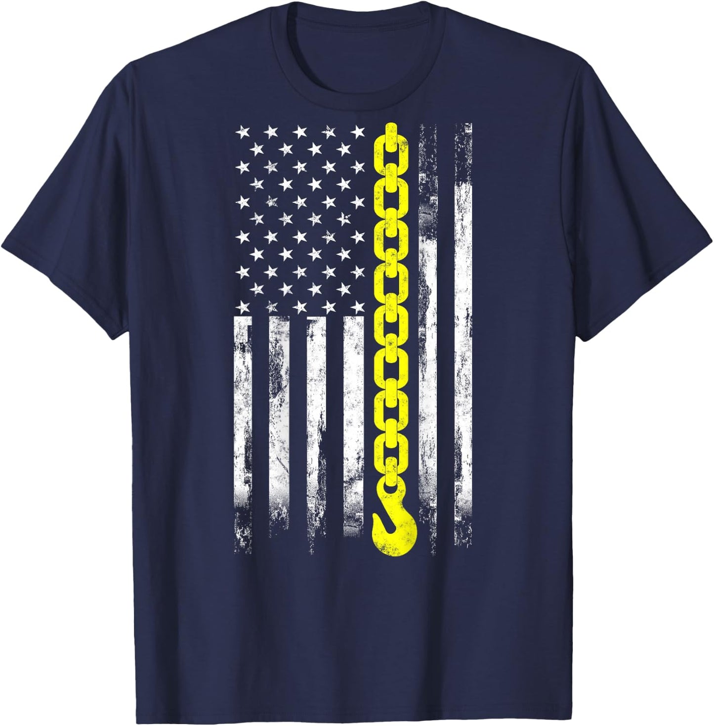 Tow Truck Driver Thin Yellow line USA Flag Gift Towing Dad T-Shirt - T-Shirt | Navy