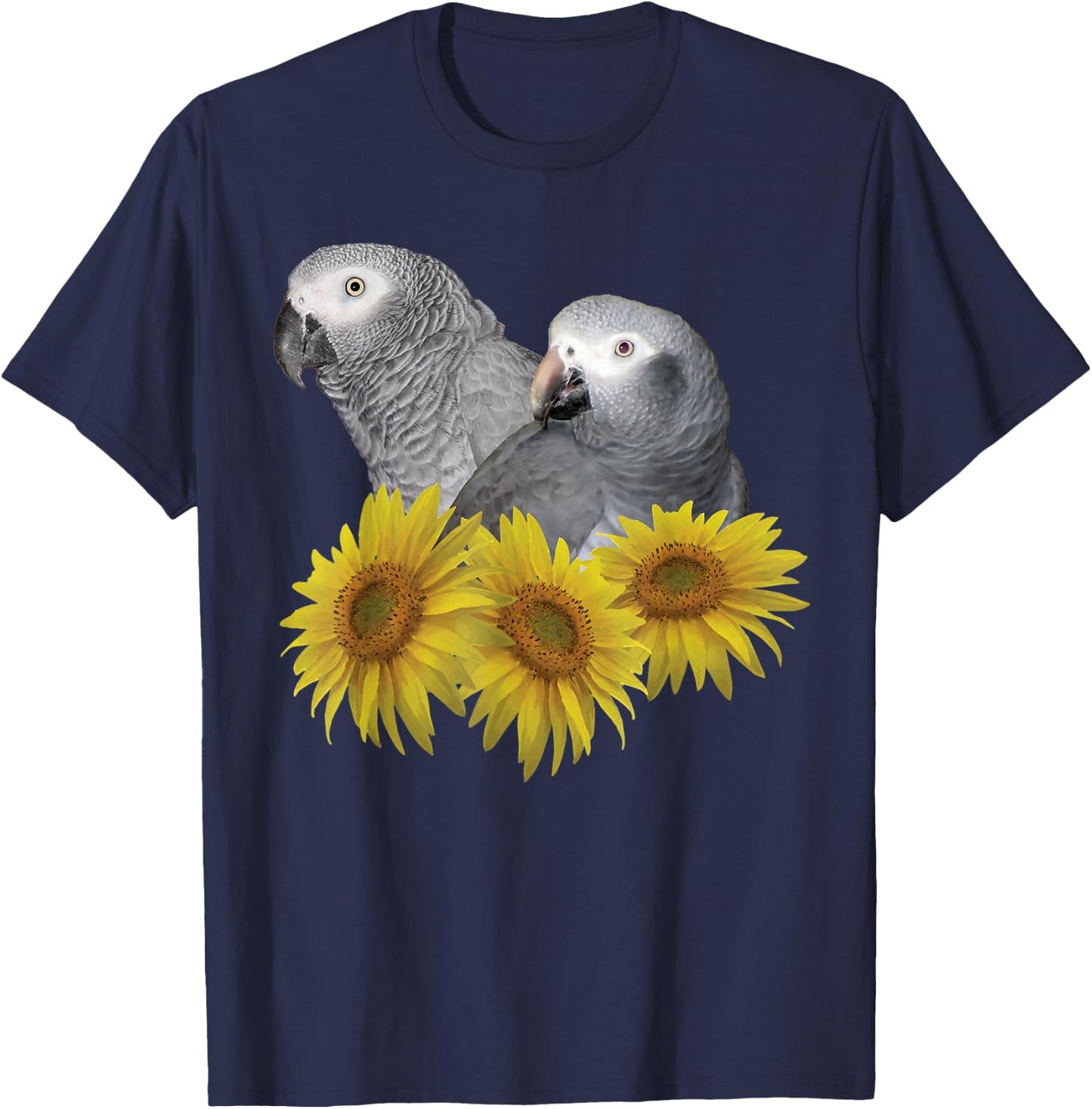 Congo and Timneh African Grey Parrot Sunflower T-Shirt - T-Shirt | Navy