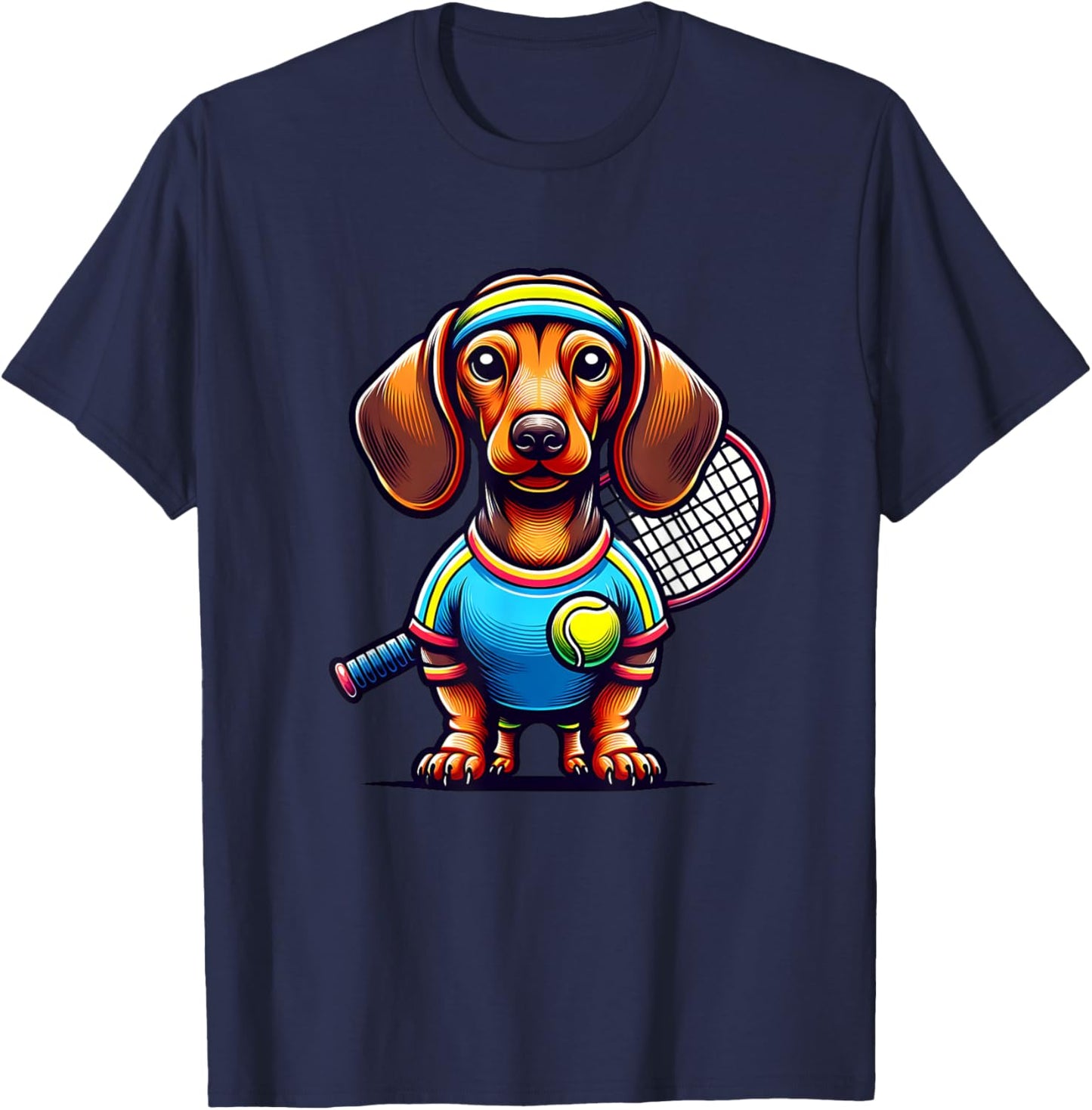 Dachshund Wiener Dog Tennis Player Dog Owner Men Women Kids T-Shirt - T-Shirt | Navy