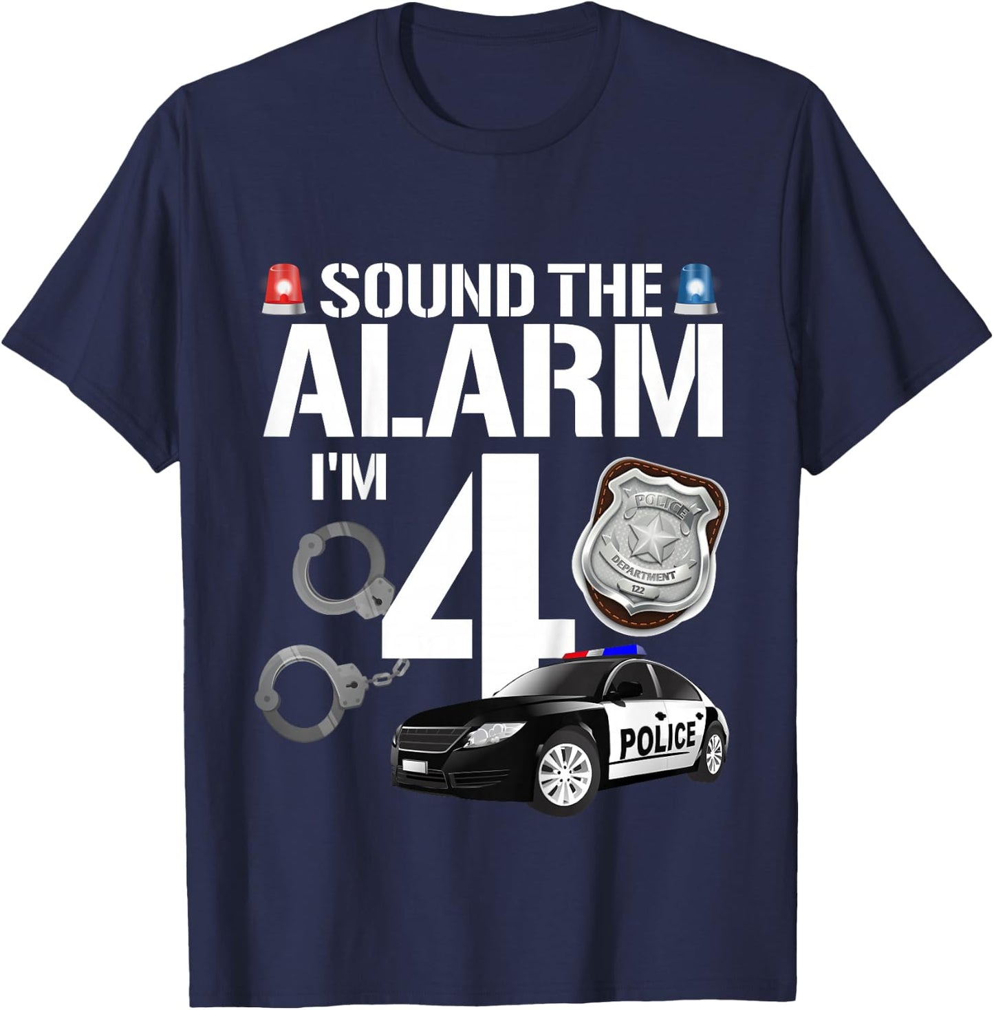 Kids 4 Year Old Police Birthday Officer Cop Car 4th Gift Boy T-Shirt - T-Shirt | Navy
