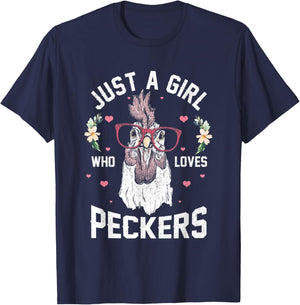 Just a Girl Who Loves Peckers! Funny Chicken T-Shirt - T-Shirt | Navy