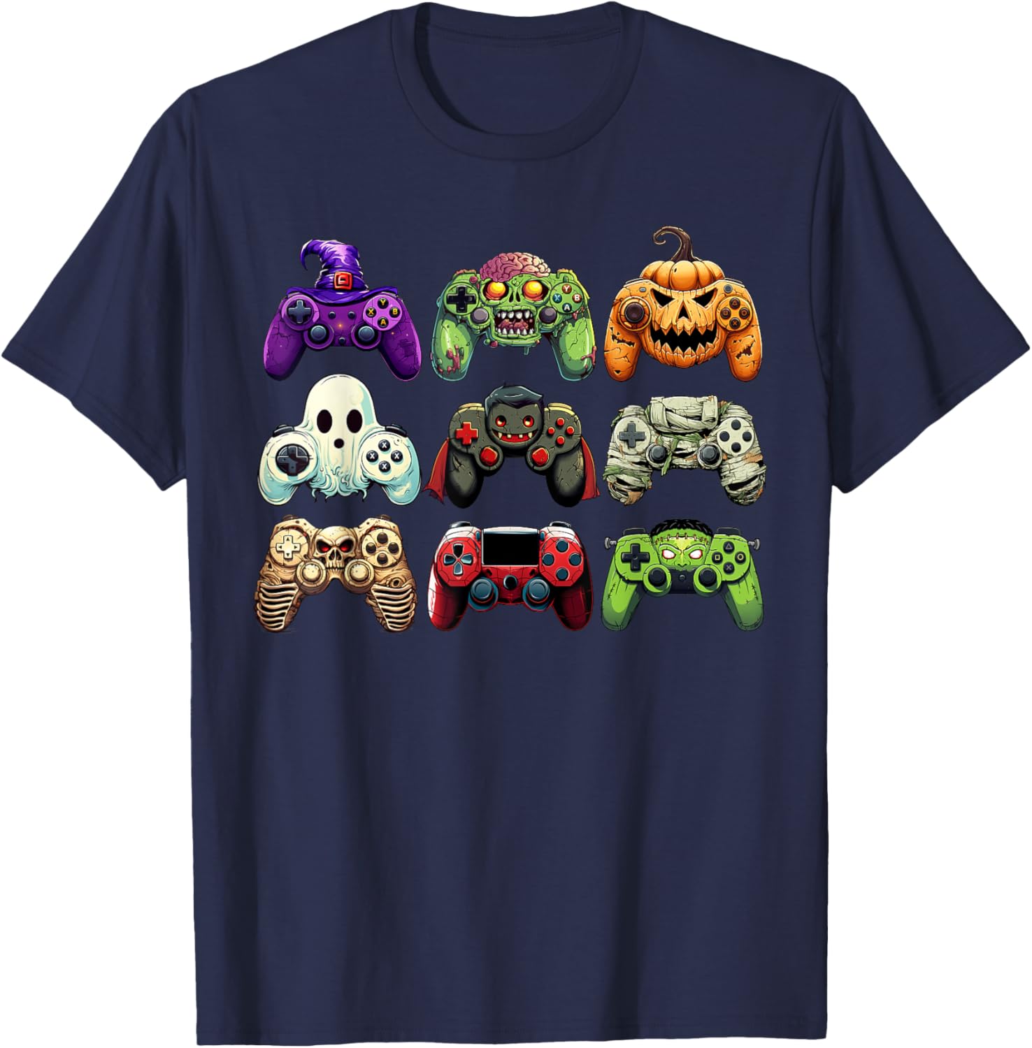 Halloween Skeleton Zombie Gaming Controllers Mummy Boys Kids T-Shirt - T-Shirt | Navy