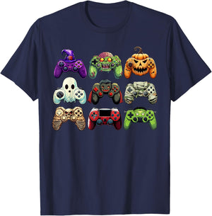 Halloween Skeleton Zombie Gaming Controllers Mummy Boys Kids T-Shirt - T-Shirt | Navy