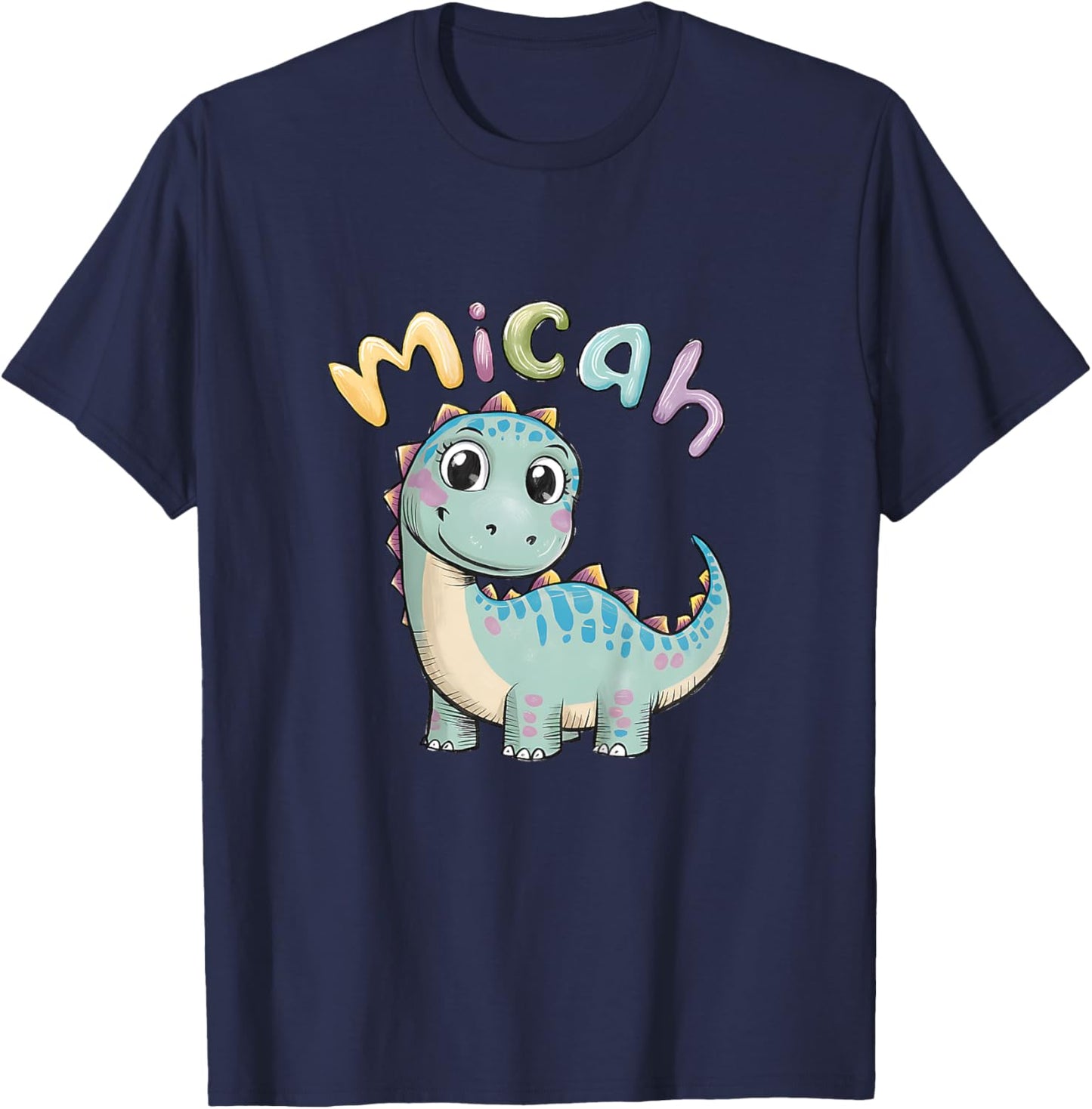 Kids Micah Dinosaur Adventure Personalized Kids Name Gift T-Shirt - T-Shirt | Navy