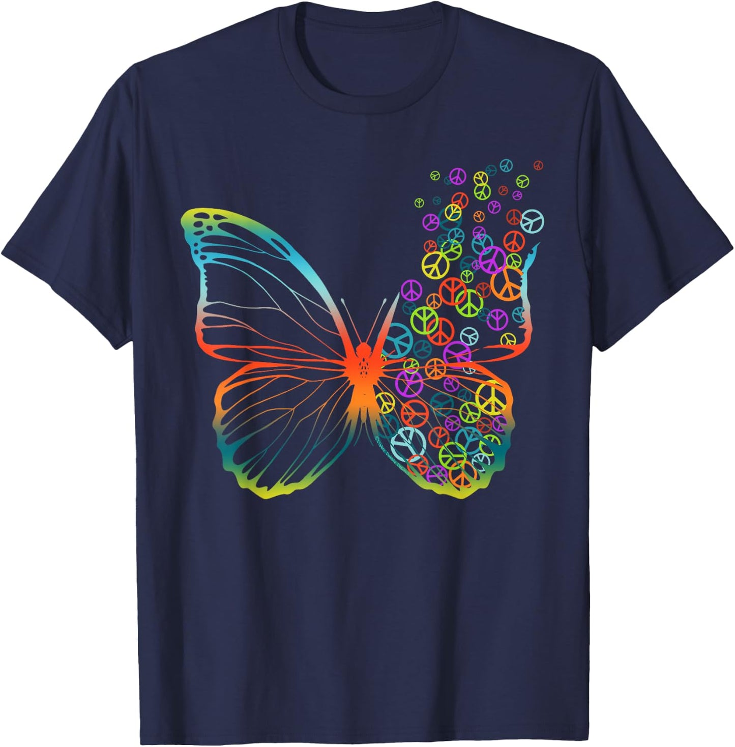 60s 70s Peace Sign Butterfly Tie Dye Peace Love Hippie T-Shirt - T-Shirt | Navy